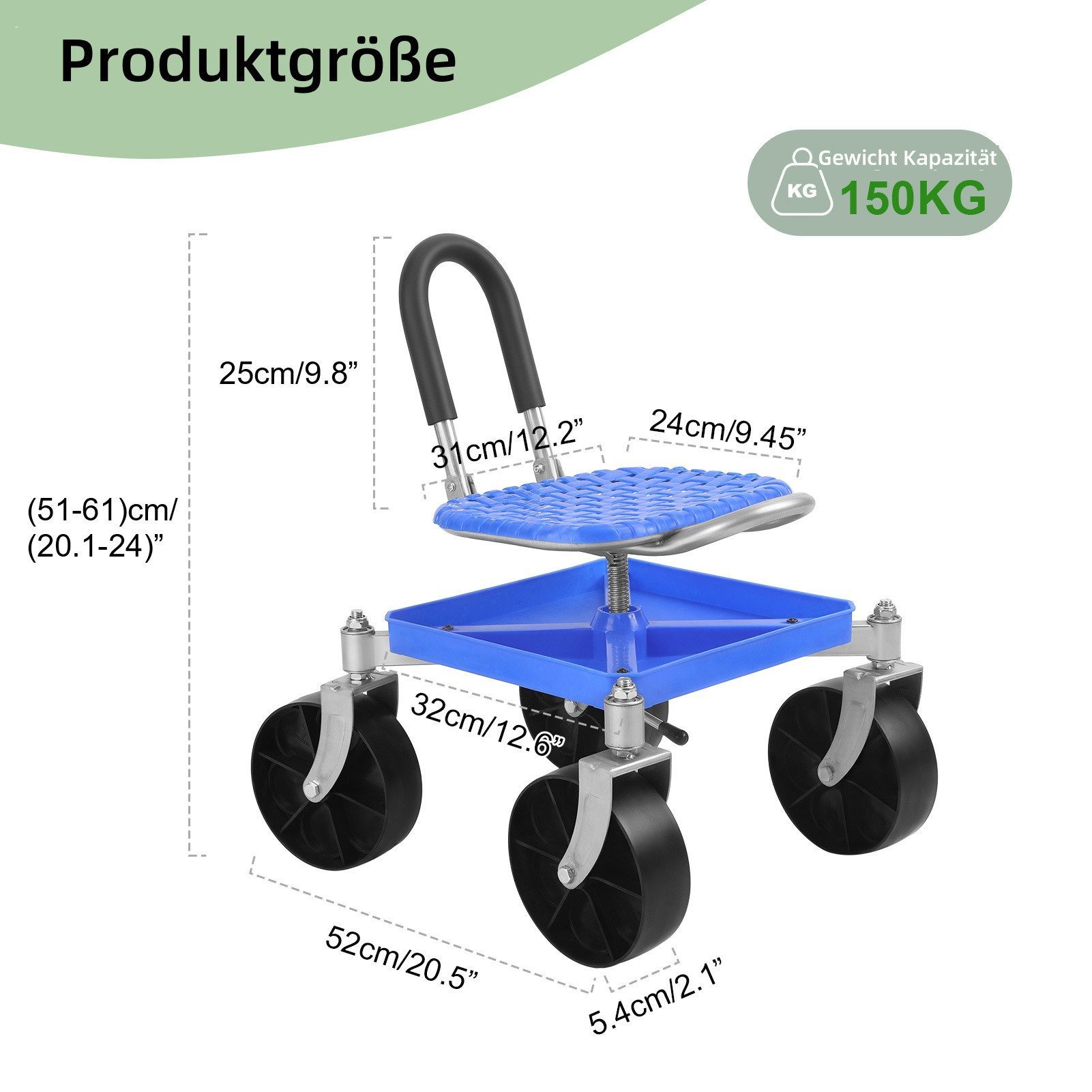 Rutaqian Rollsitz Fahrbarer Gartensitz mit Stauraum,Höhenverstellbar 51-61cm, (1 x Fahrbarer Rollsitz 1 x Schraubenschlüssel), 360° Drehbare Schwenkbarer Garten – Bild 3 von 5