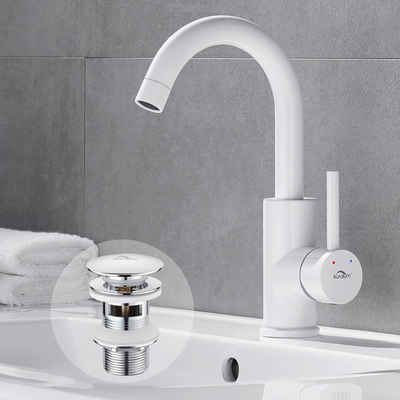 Auralum Waschtischarmatur Wasserhahn Waschbecken Badarmatur mit Ablaufgarnitur Mischbatterie 360° Schwenkbar Küchenarmatur