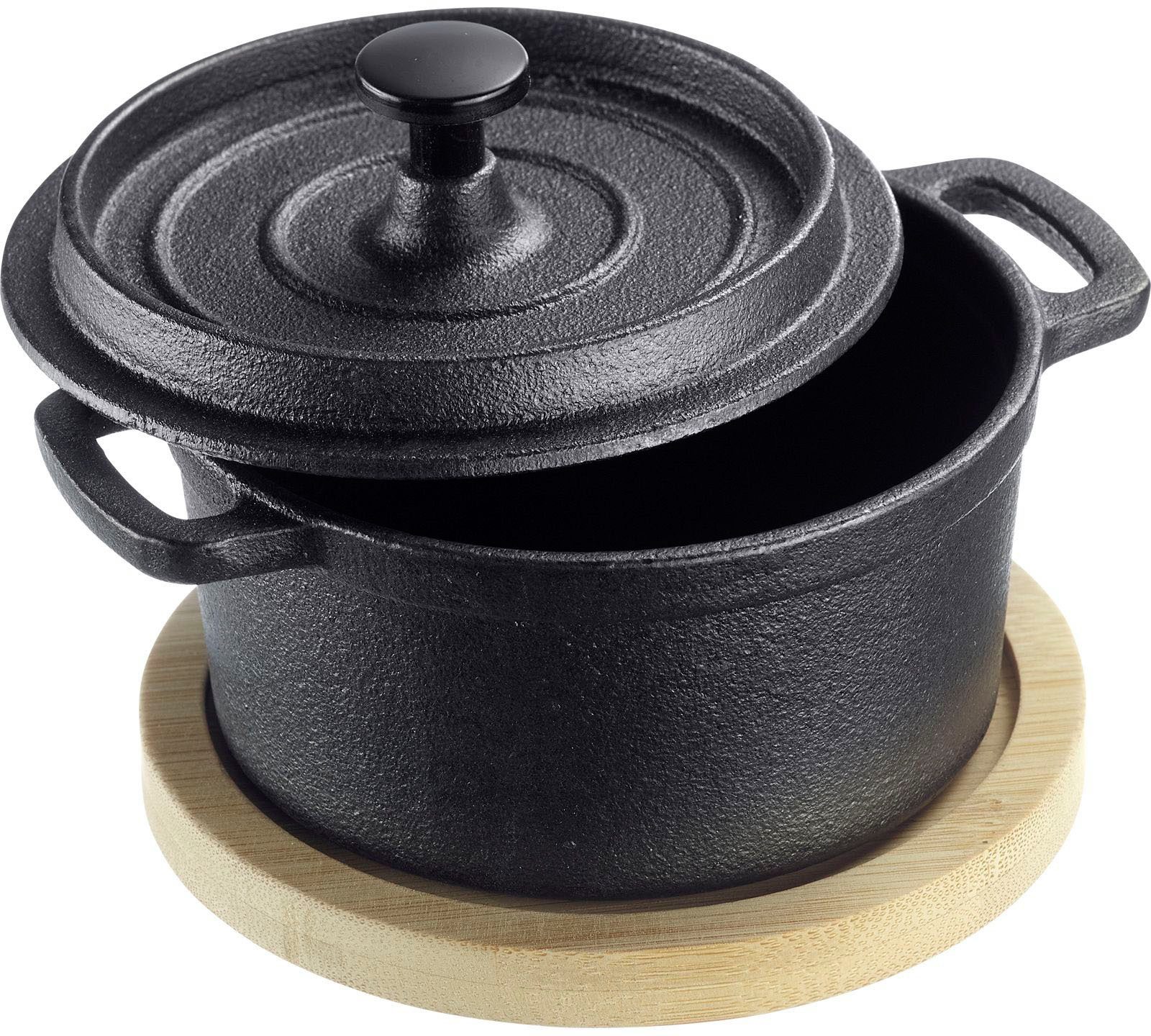 WESTMARK Kochtopf Tapas, Aluminiumguss, Tapas-Töpfchen inkl. Bambus-Untersetzer, 250 ml. Ø 11 cm, H. 5 cm