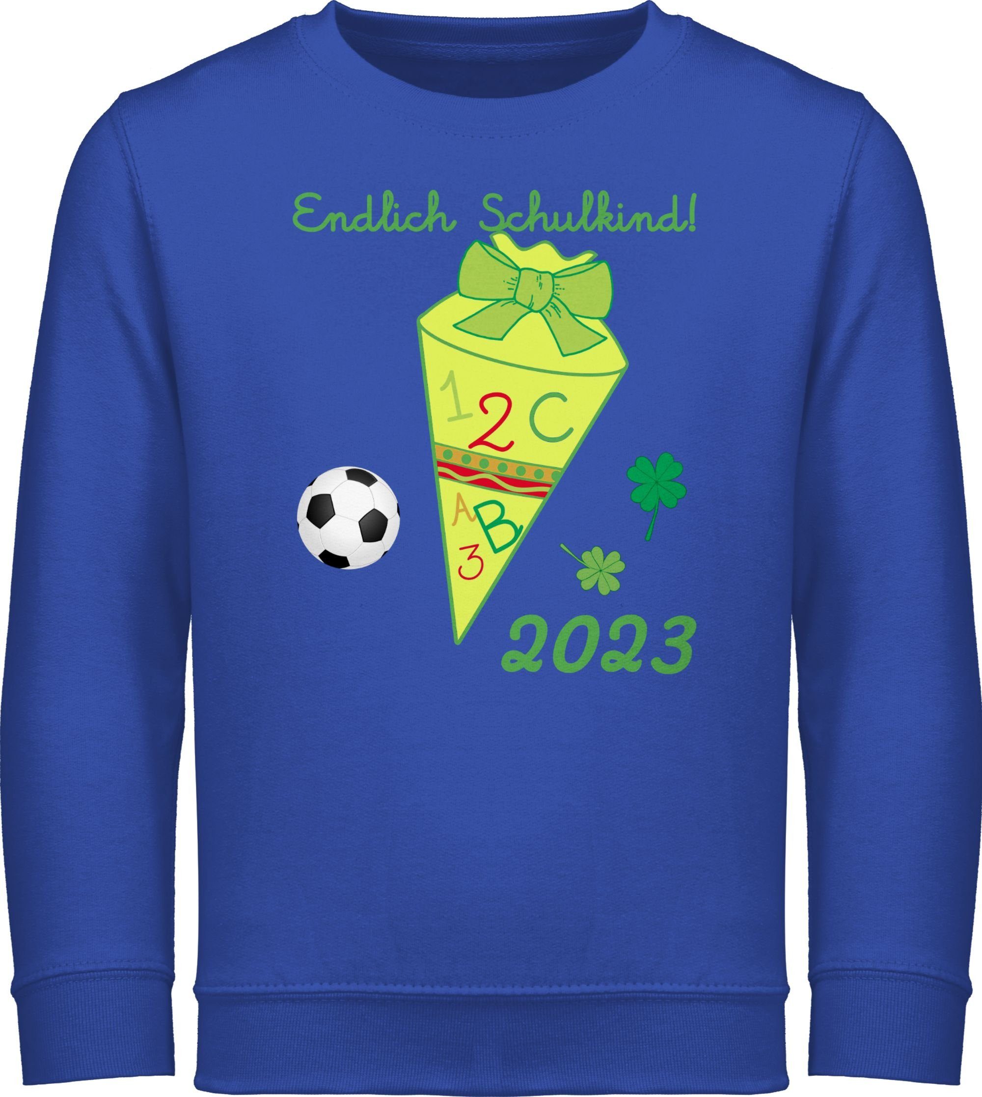 Shirtracer Sweatshirt Endlich Schulkind 2023 Schultüte ABC gelb/grün Einschulung Mädchen 1 Royalblau