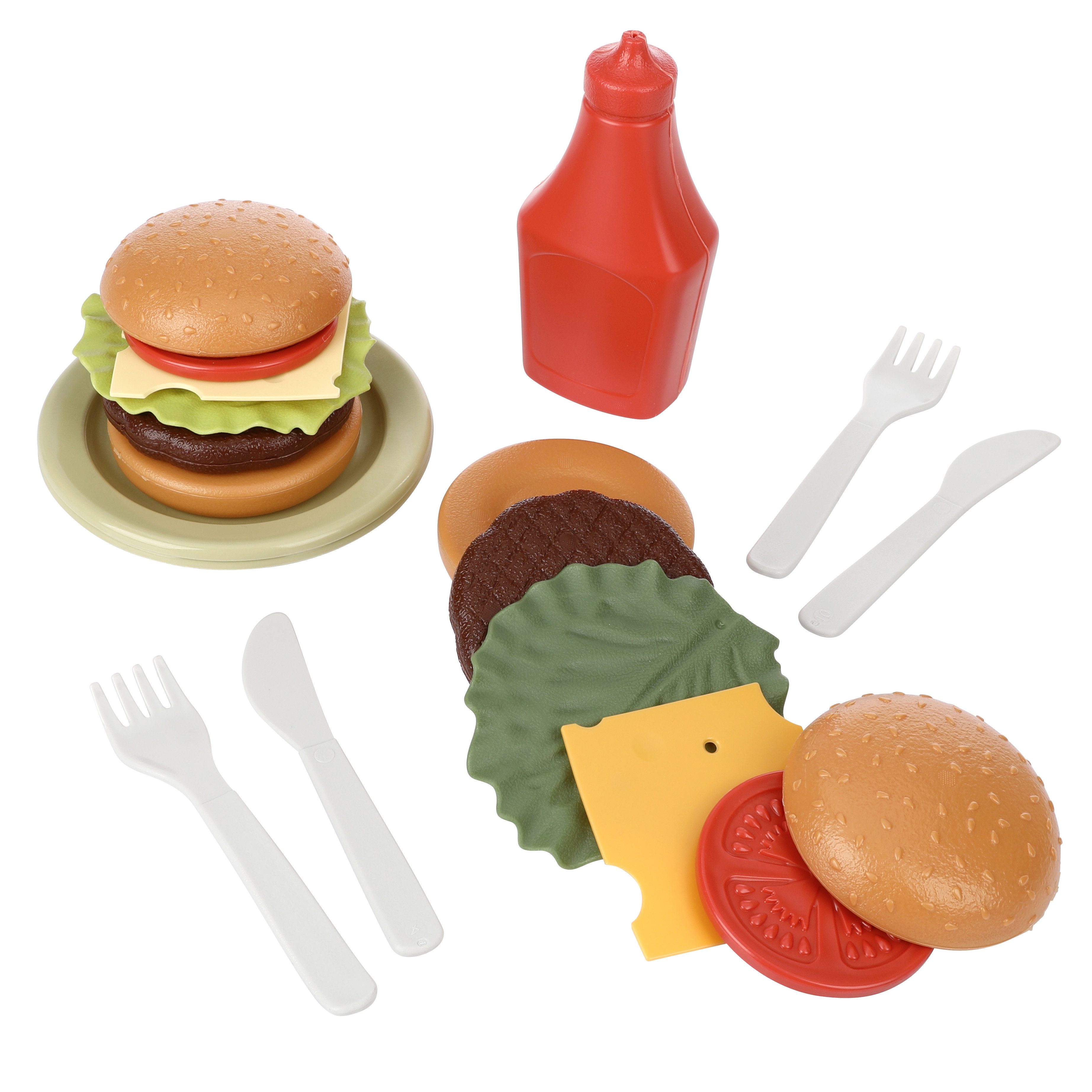dantoy Outdoor-Spielküche Burger Set – 19-teiliges Spielset aus Zuckerrohr-Kunststoff