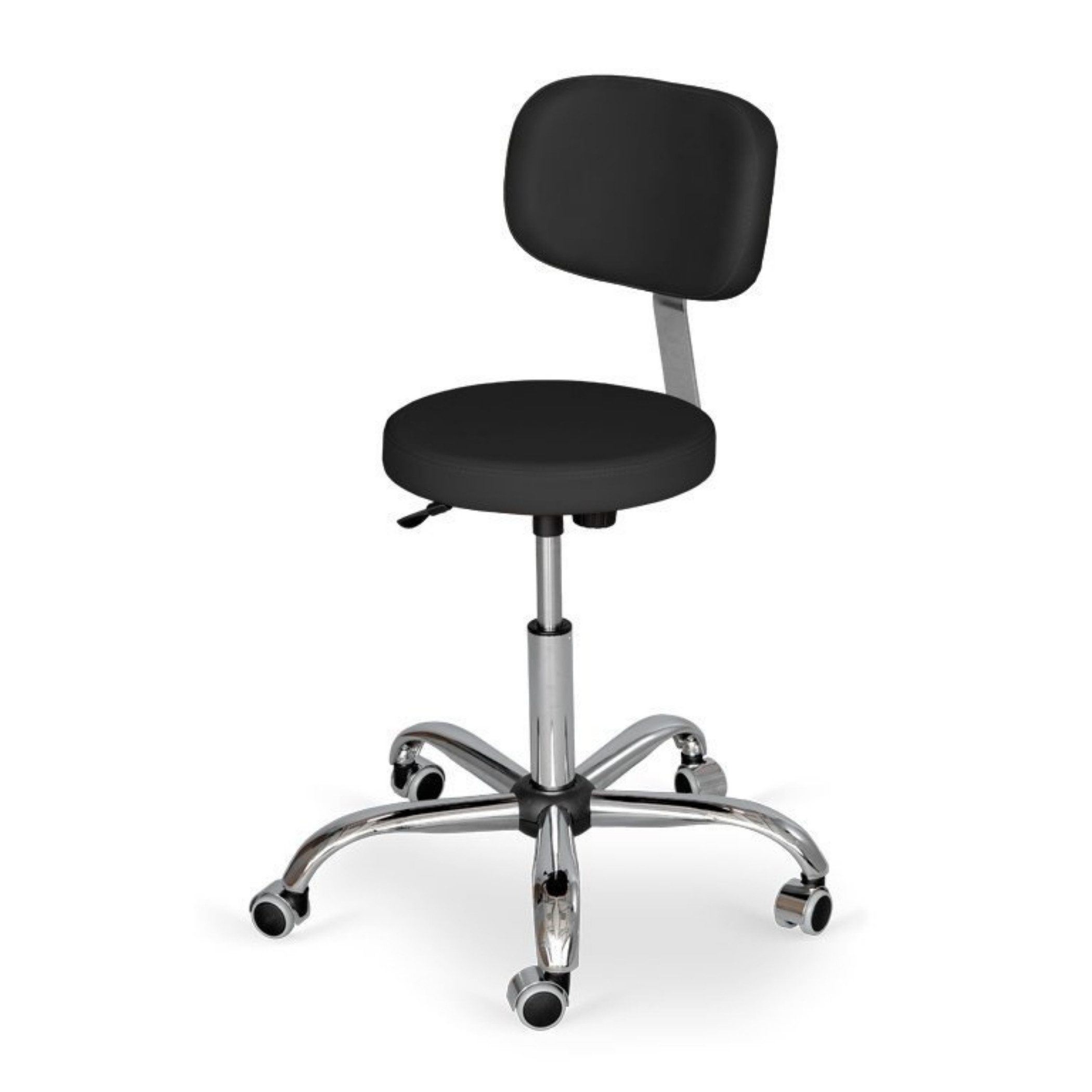 Habys Massageliege Rollhocker Stella Pro mit Rückenlehne, Chrom-Design, Schwarz