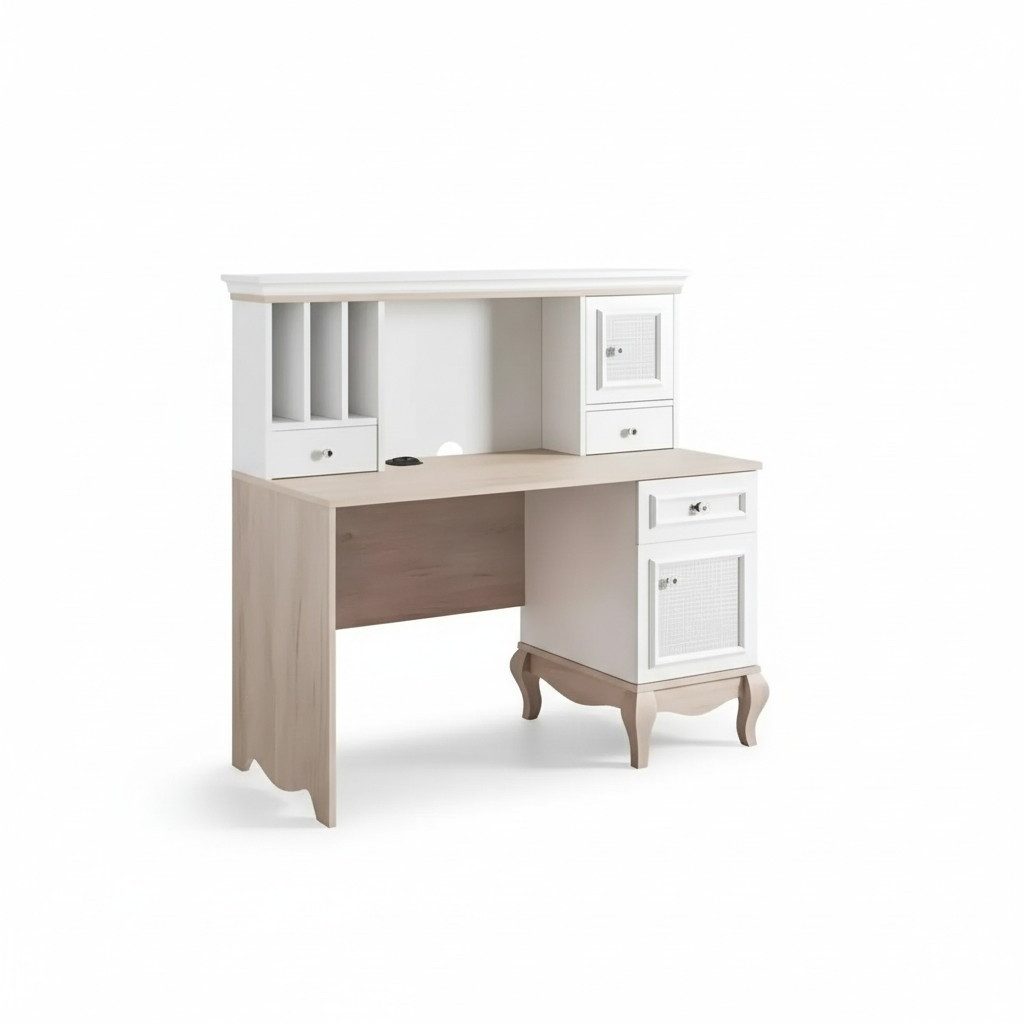 JVmoebel Kinderschreibtisch Sekretär im Landhaus-Design aus Holz in Weiß und Beige, Made in Europa
