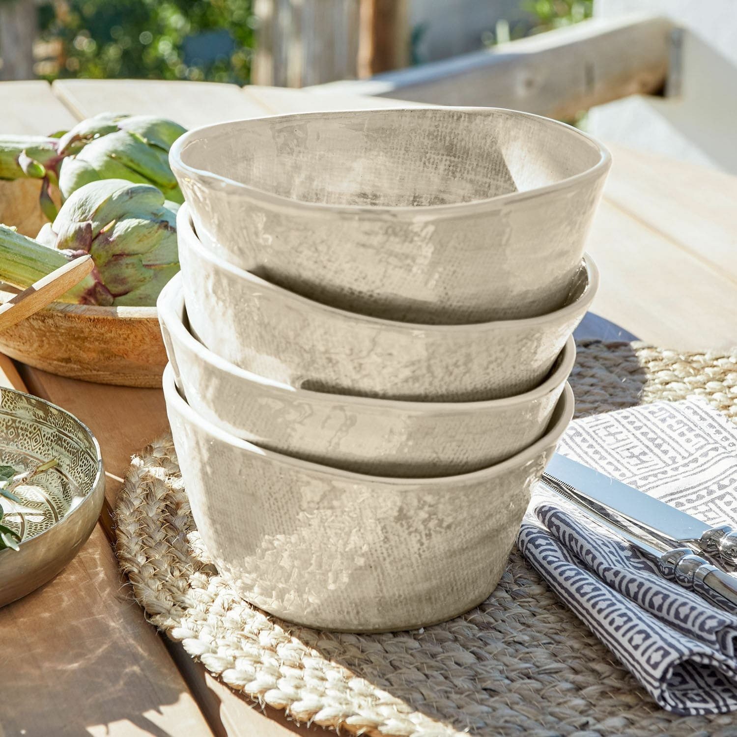 Mirabeau Geschirr-Set Schüssel 4er Set Luganville beige, Steinzeug