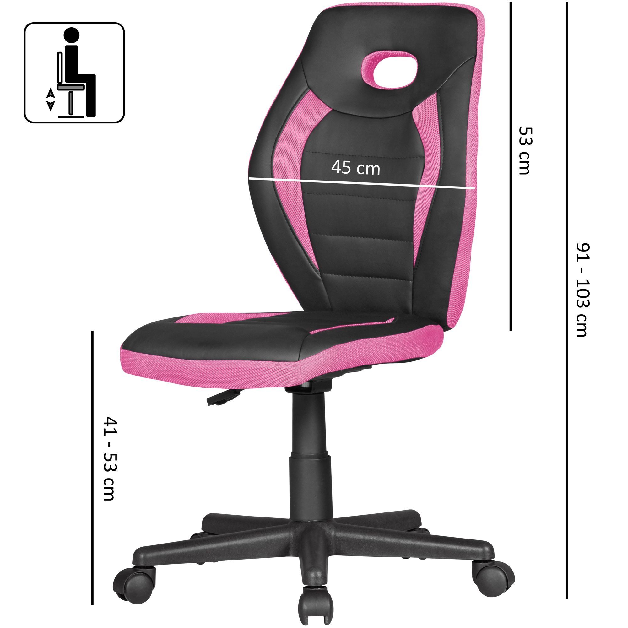 Amstyle Drehstuhl Kinderstuhl Kinder pink Jugendstuhl Kinderschreibtischstuhl (Kinderdrehstuhl Schwarz/Pink f. Kinder ab 6 Jahren), Kinderschreibtischstuhl ohne Armlehne, Jugendstuhl