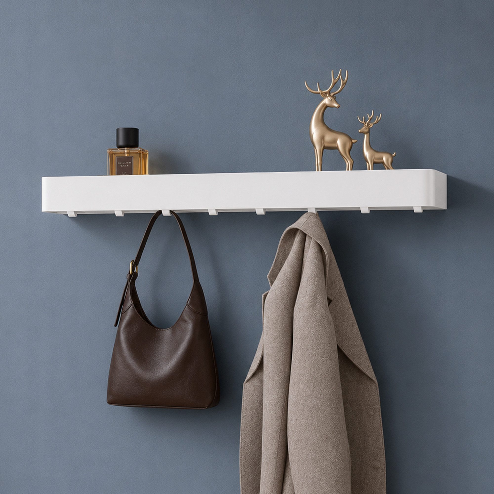 doporro Garderobenleiste Wandgarderobe Hakenleiste mit Ablage aus Kohlenstoffstahl Reglo-05 (8 St), Kombination aus Ablagefläche und unteren Haken