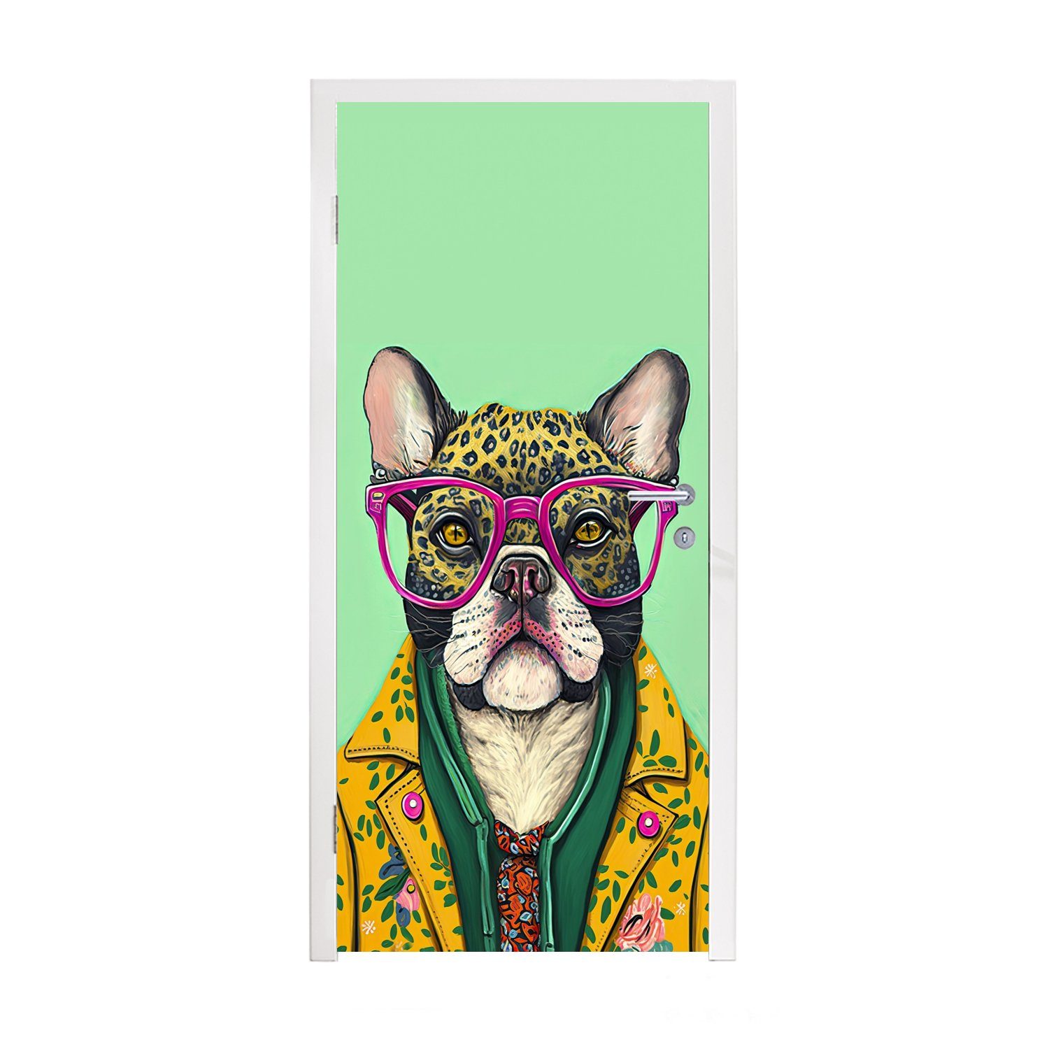 75x205 cm Brille, Matt, - Tür, bedruckt, Hund für Fototapete Tiere St), Türtapete Hippie - MuchoWow (1 - Türaufkleber,