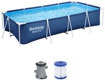 Bestway Framepool Steel Pro™ (Set), Frame Pool mit Filterpumpe 400x211x81 cm, dunkelblau