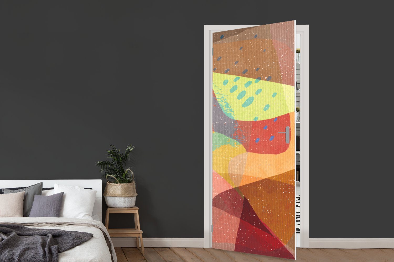 (1 Matt, Kunst MuchoWow St), Türtapete - - 75x205 bedruckt, Tür, Abstrakt Türaufkleber, Fototapete cm Pastell, Regenbogen - für