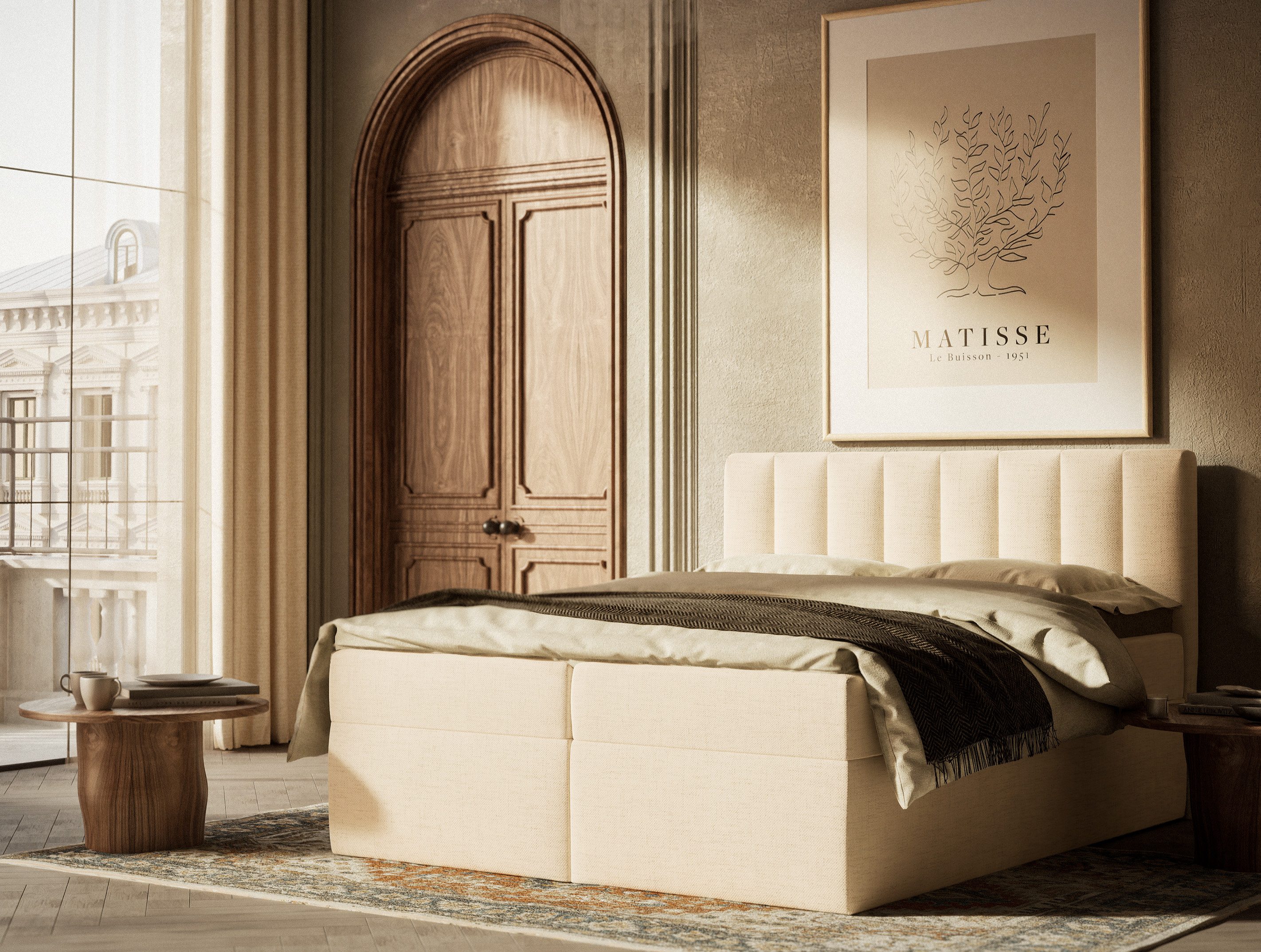 Maison de Rêve Boxbett Anse mit Bettkasten (Matratze, Stauraum, Kopfteil, Topper), Boxspringbett mit Taschenmatratze H3, Doppelbett, inkl. Visco-Topper