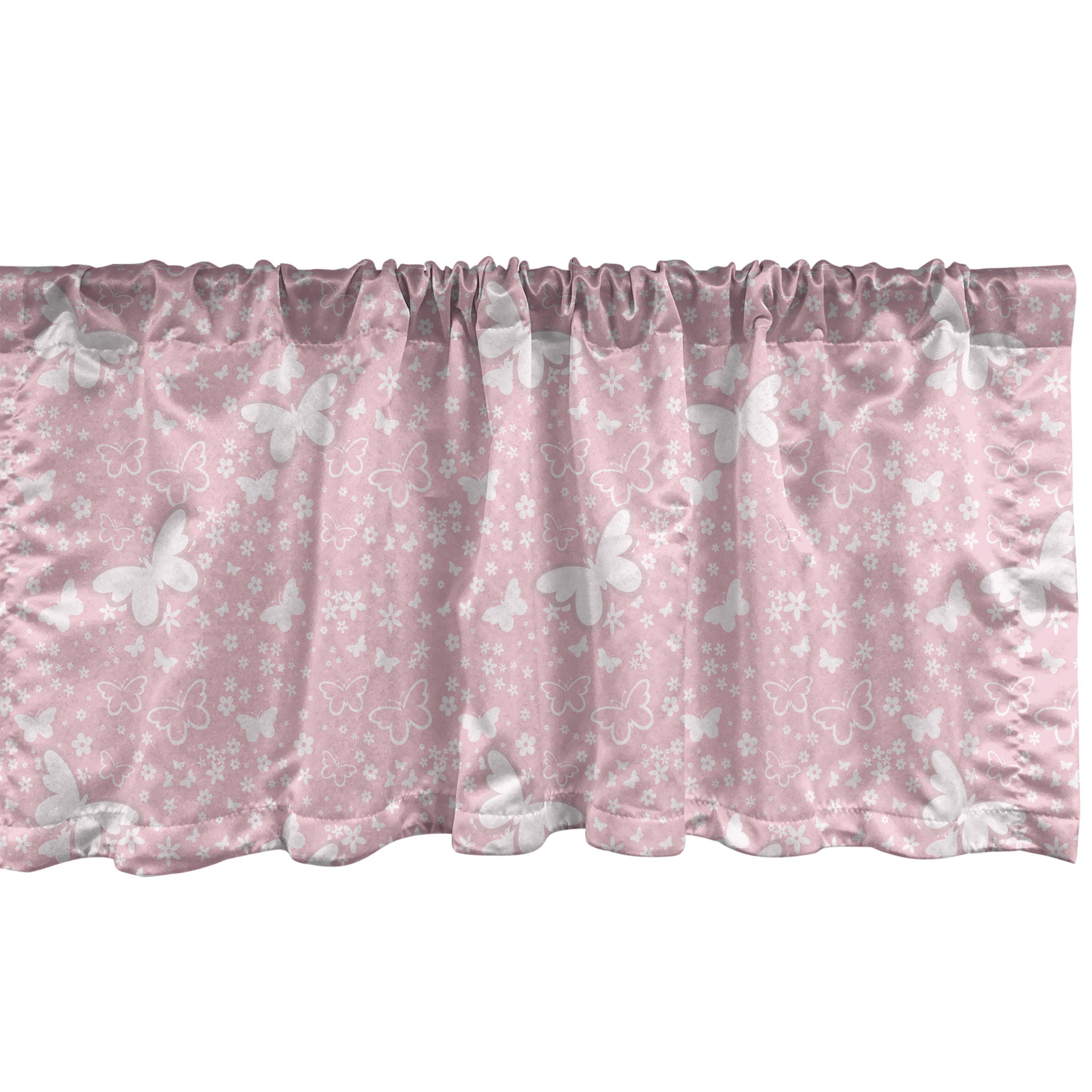 Küche Scheibengardine Soft Abakuhaus, Schlafzimmer Vorhang Pink mit Volant Floral Schmetterling Stangentasche, Microfaser, für Dekor