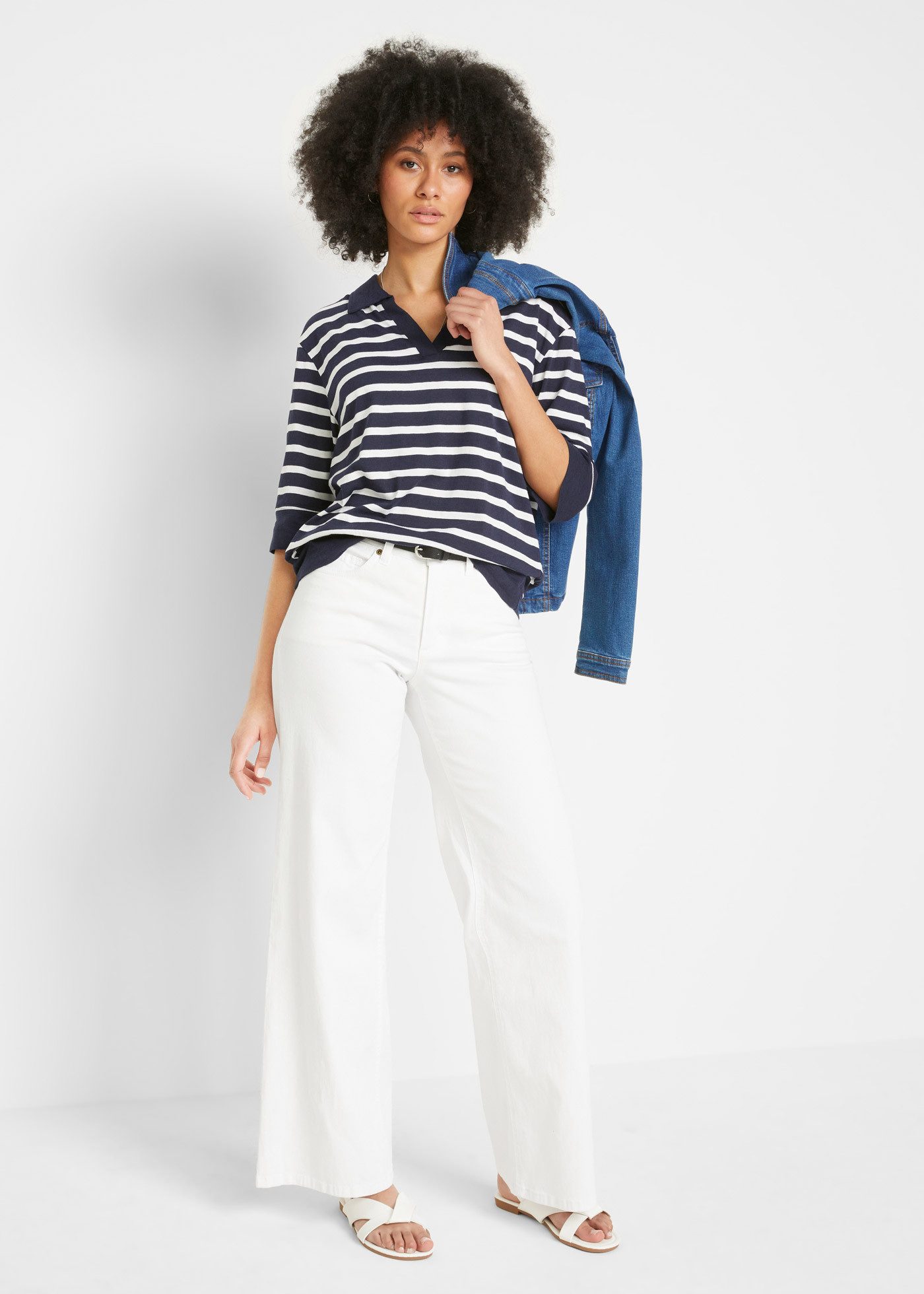 bonprix Poloshirt (2-tlg) Oversize Passform, mit Halbarm, gestreiftes Design