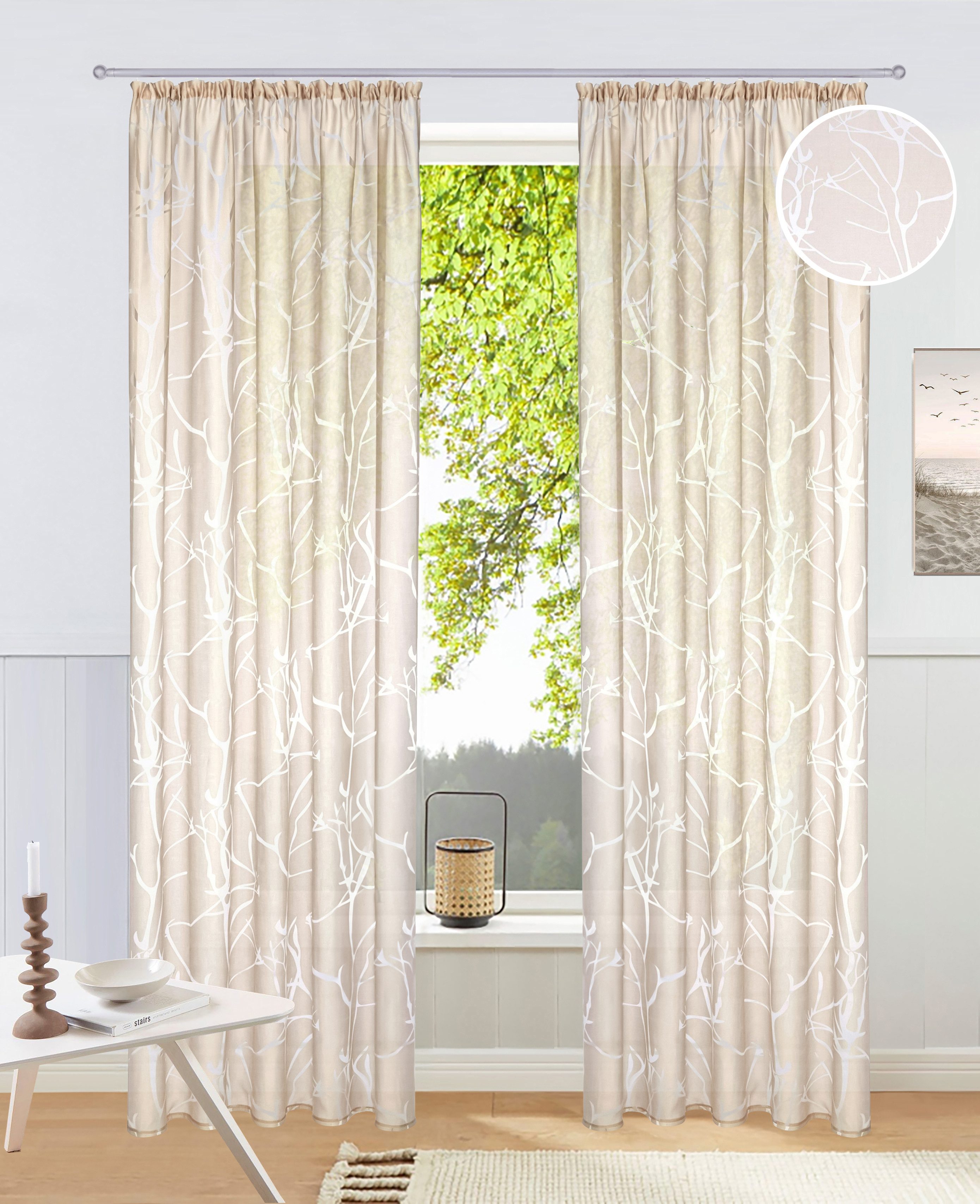 OTTO home Gardine Anna (1 St), Kräuselband, halbtransparent, Ausbrenner, Viskose, Polyester, Äste-Motiv