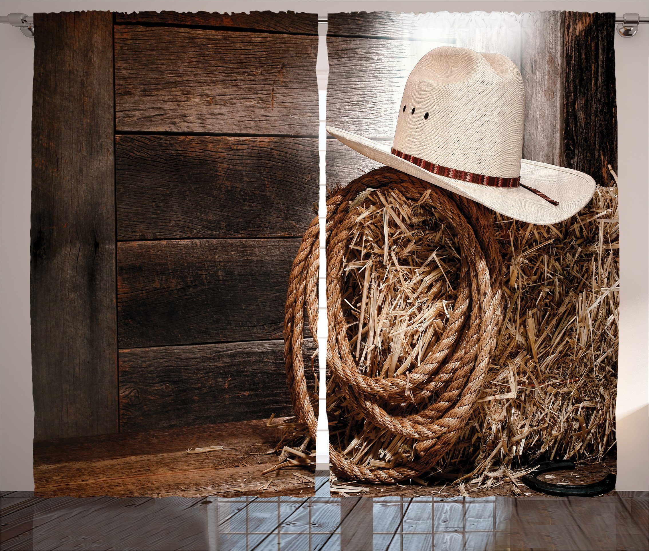 Gardine Schlafzimmer Kräuselband Folk Haken, Hut Holz Abakuhaus, Robe Vorhang Schlaufen Western und mit