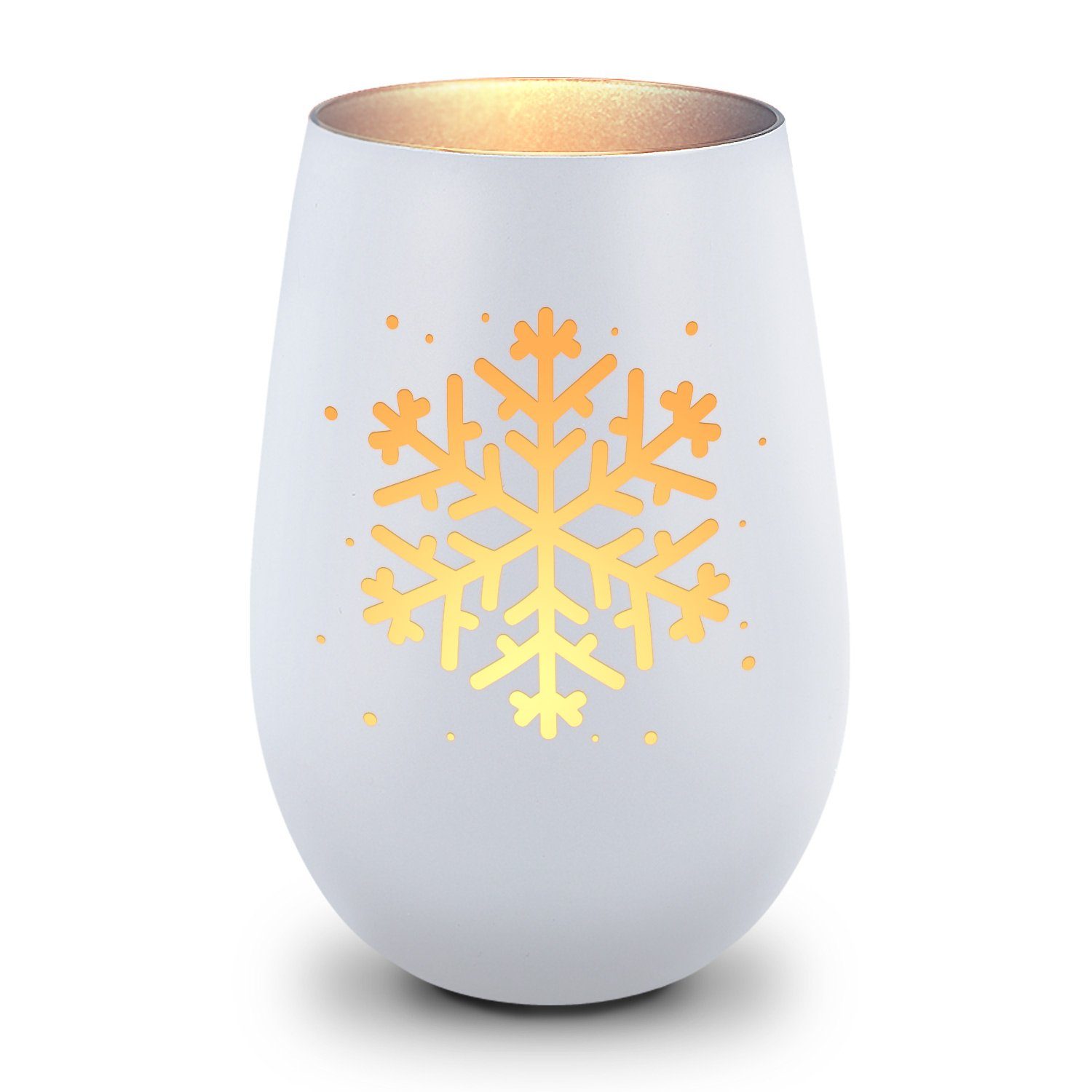 GRAVURZEILE Windlicht aus Glas mit Gravur - Schneeflocke - Weihnachtsdeko zum Verschenken (Weiß/Silber), Geschenke für Frauen und Männer zum Geburtstag und weitere Anlässe