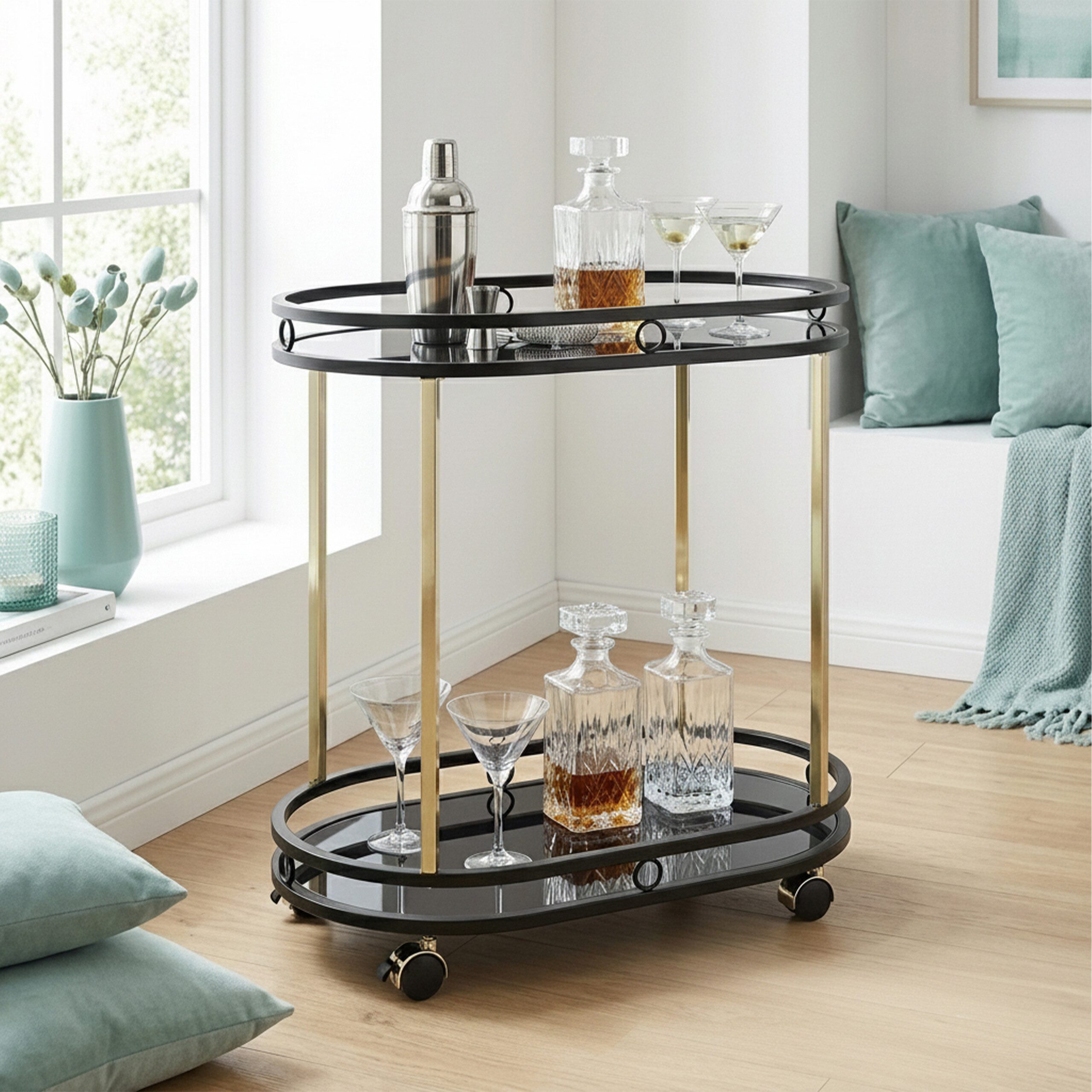 relaxdays Servierwagen mit 2 Glasablage