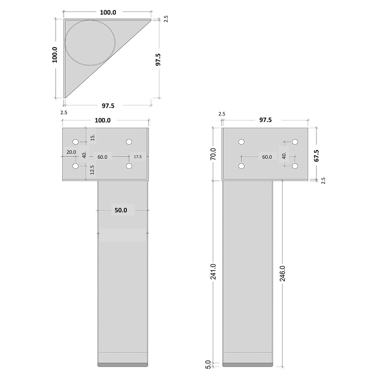 St), mm 100 silber Möbelfuß inkl. mm Montagewinkel 50 Winkelbeschlag (1 pulverbeschichtet Bettwinkel 100 x x 246 SO-TECH® 70 x