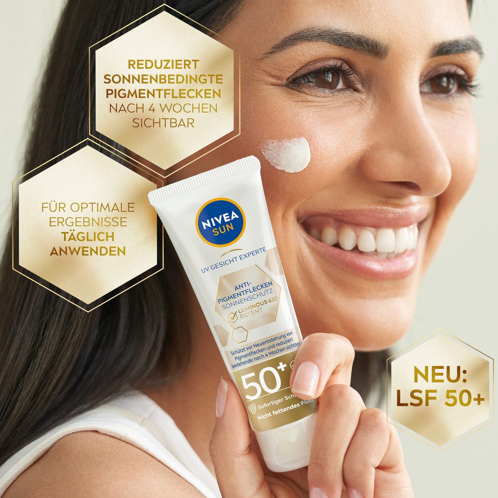 Nivea Sun Sonnenschutzpflege NIVEA SUN UV Gesicht Experte Anti-Pigmentflecken Sonnenschutz LSF 50+, Auch für empfindliche Haut, feuchtigkeitsspendend, nicht fettend.