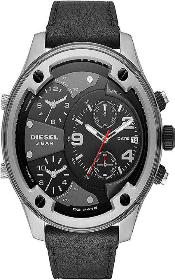 Diesel Quarzuhr, Diesel Herren Chronograph Quarz Uhr mit Leder Armband  DZ7415