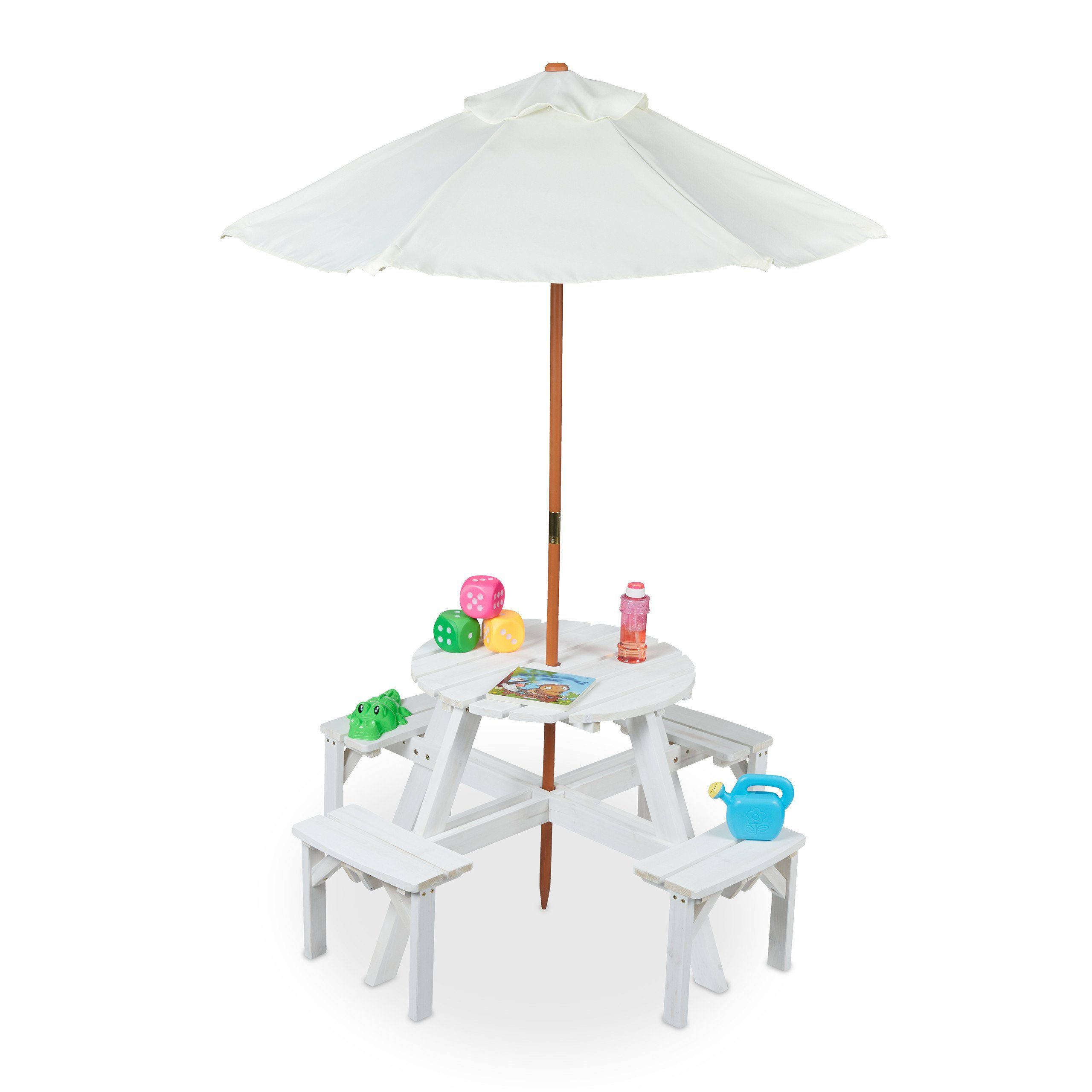 relaxdays Garten-Kindersitzgruppe »Runde Kindersitzgruppe Holz mit Schirm«  online kaufen | OTTO