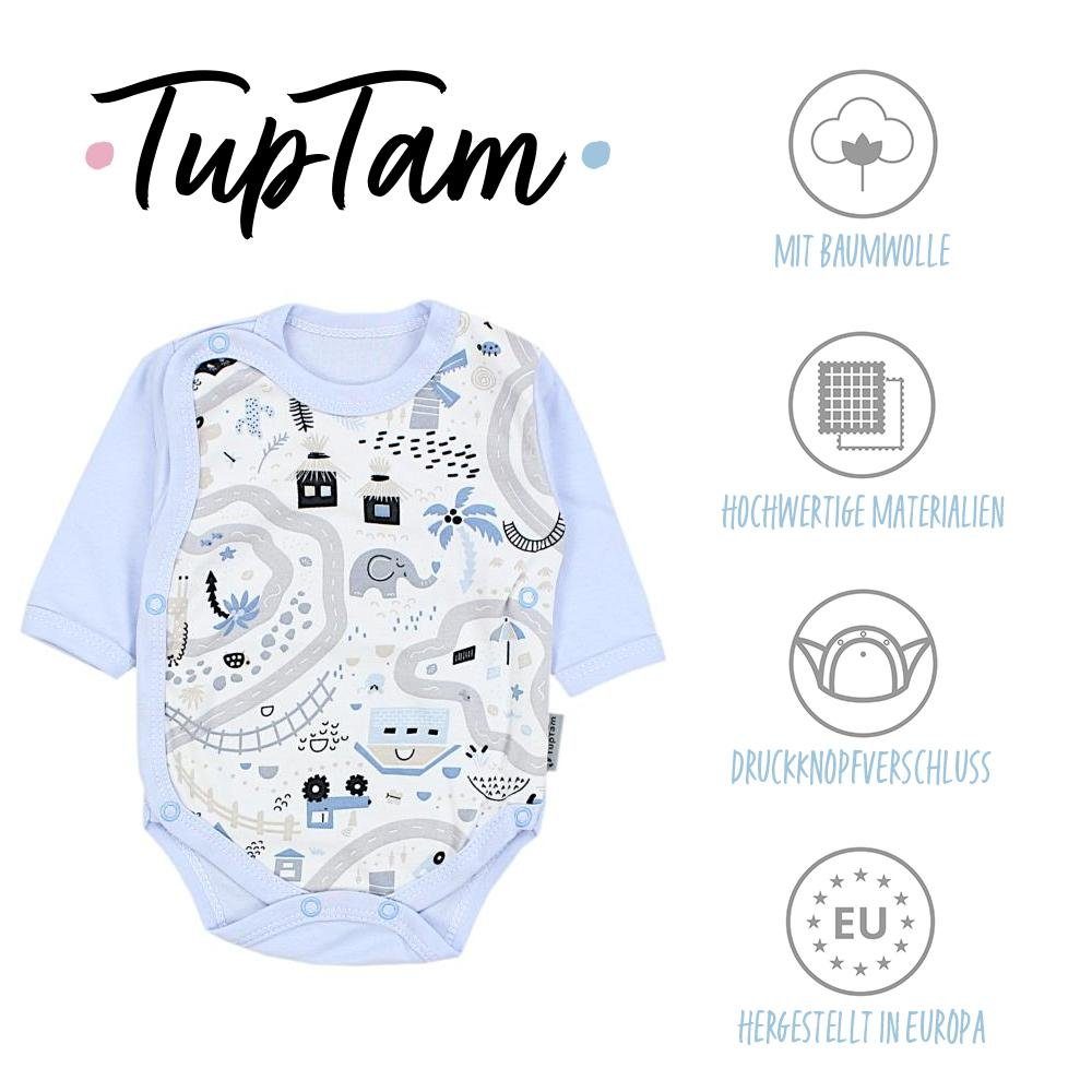 TupTam Erstausstattungspaket Baby 5 Fäustlinge Straße Body Strampler Mütze Set tlg Bekleidung / Blau Grau / Jungen