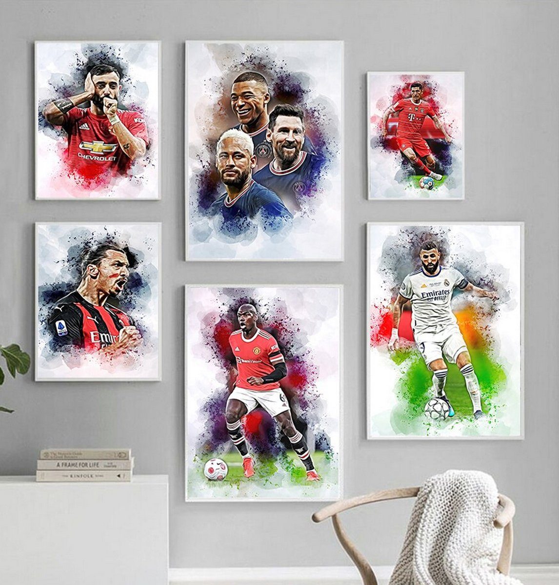 TPFLiving Kunstdruck (OHNE RAHMEN) Poster - Leinwand - Wandbild, Berühmte Fußballspieler - Lionel Messi - Christiano Ronaldo - (Robert Lewandowski - Kylian Mbappé - Neymar), Leinwandbild bunt - Größe 21x30cm