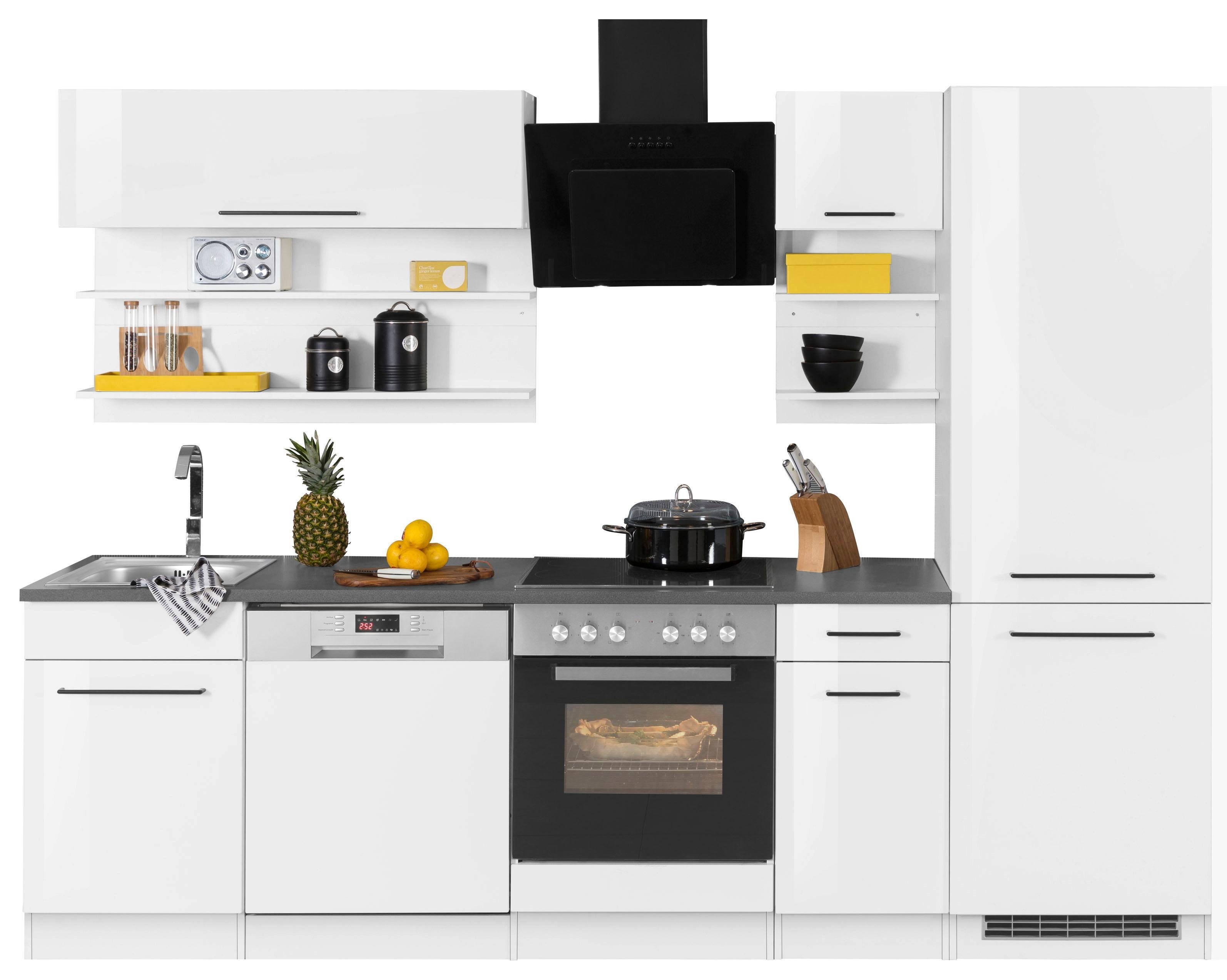 KOCHSTATION Кухниzeile KS-Tulsa, mit E-Geräten, Breite 270 cm, schwarze Metallgriffe, MDF Fronten
