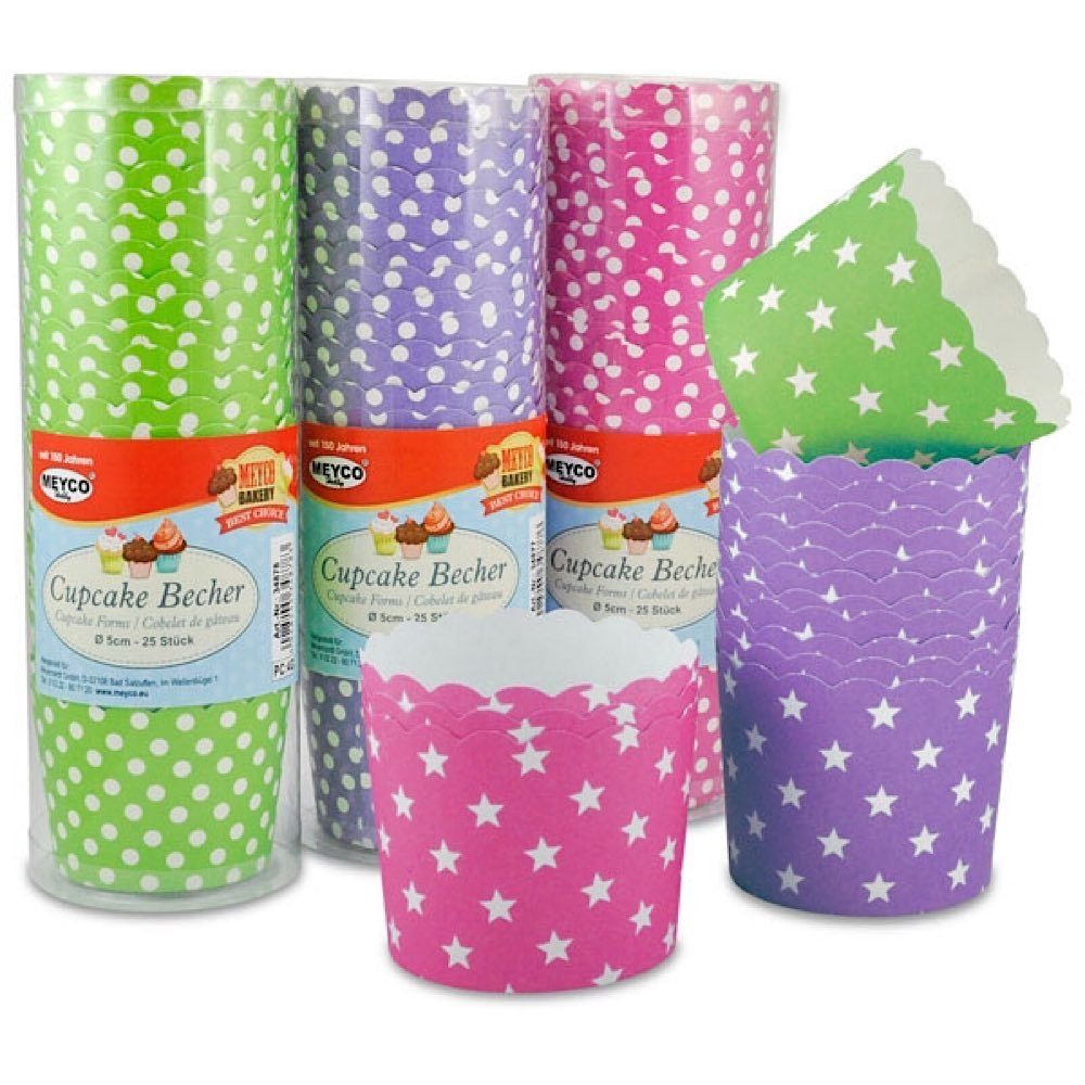 MEYCO Hobby Einweggeschirr-Set Cupcake Becher Sterne, D:6cm, 25Stück