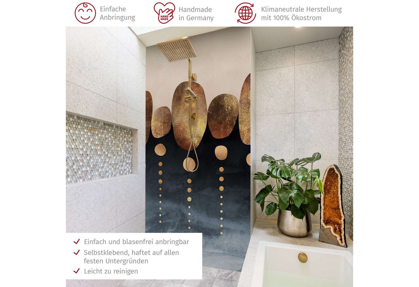 Thumbnail - Bilderdepot24 Badrückwand Abstrakt gold Duschrückwand ohne Bohren Dusche Aquarell, (1-tlg., Hart-Folie Smart matt 0,35 m...