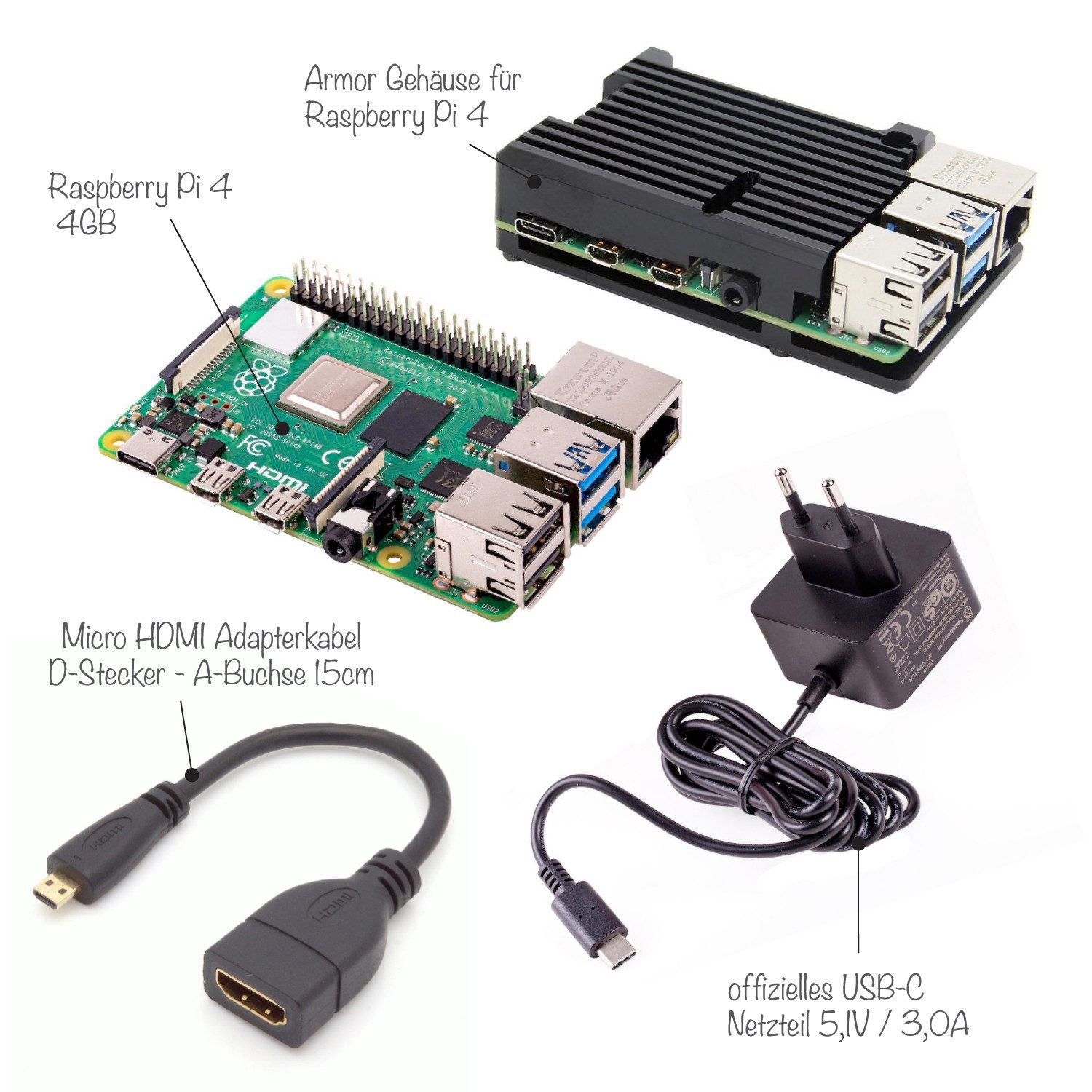 Raspberry Pi 4 Computer Modell B, 4GB Light Starter Set Mini-PC Barebone