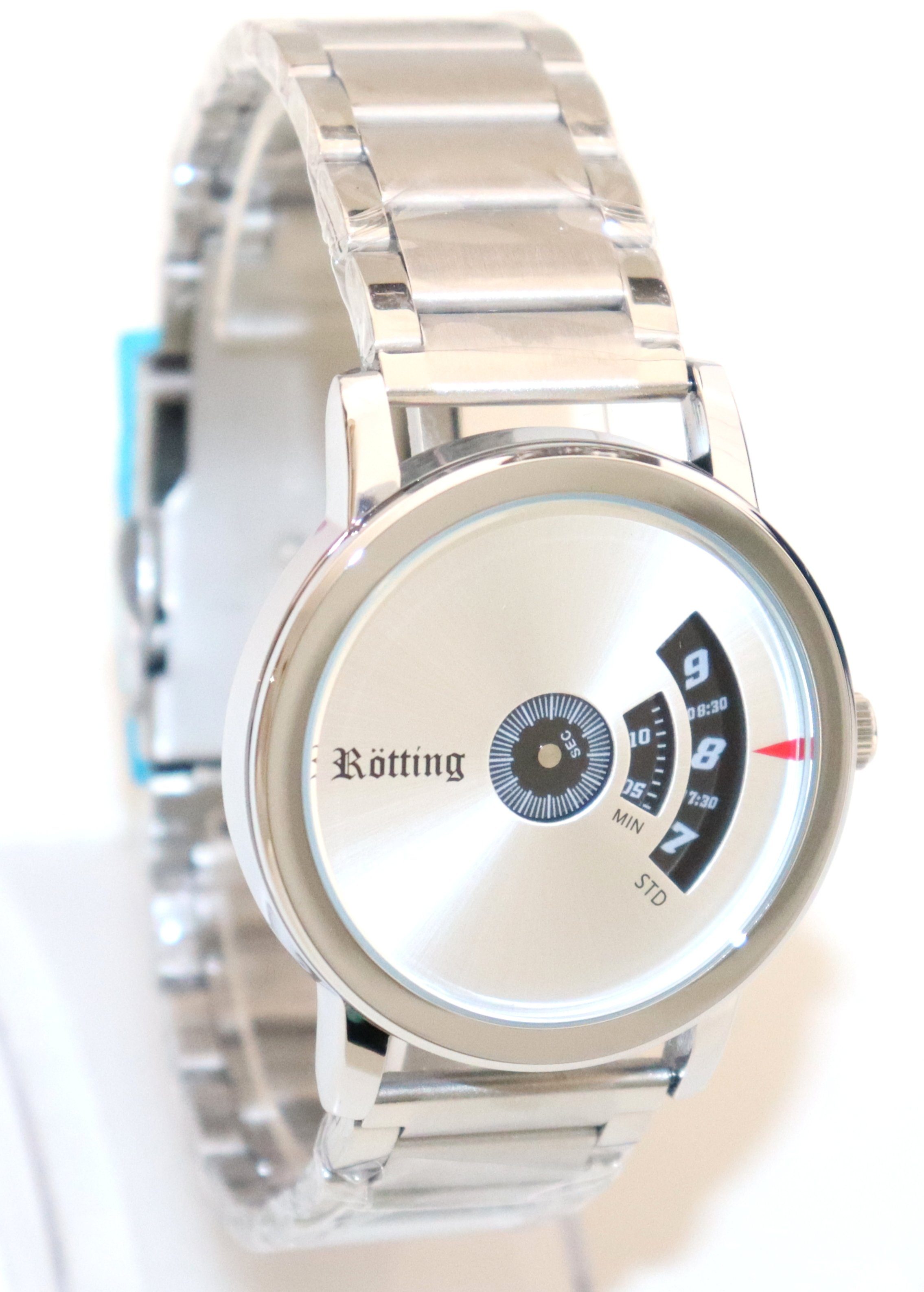 Rötting Design Quarzuhr Herrenuhr silberfarben Ziffernblatt mit einer innovativen Zeitanzeige, aus der Collection "Rötting"