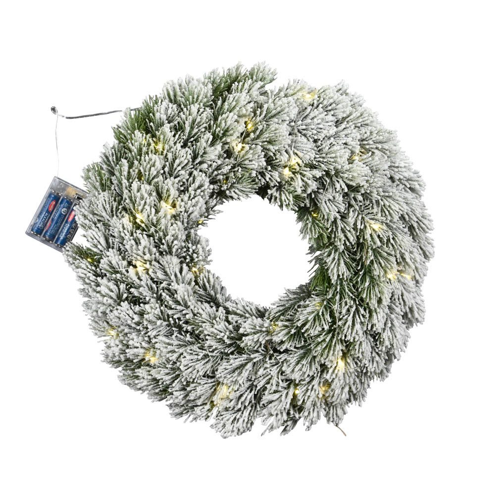 Posiwio Dekokranz Tannenkranz SNOW grün weiß Schnee mit D40cm beleuchtet Timer Dekokranz