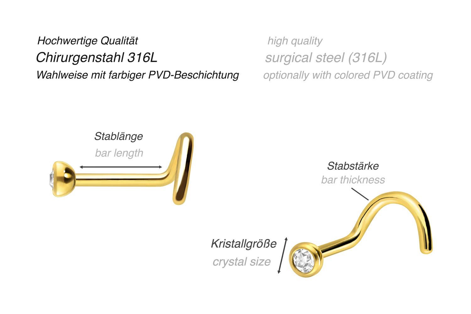 PIERCINGLINE Nasenpiercing Chirurgenstahl Nasenstecker Spirale KRISTALL (Na günstig online kaufen