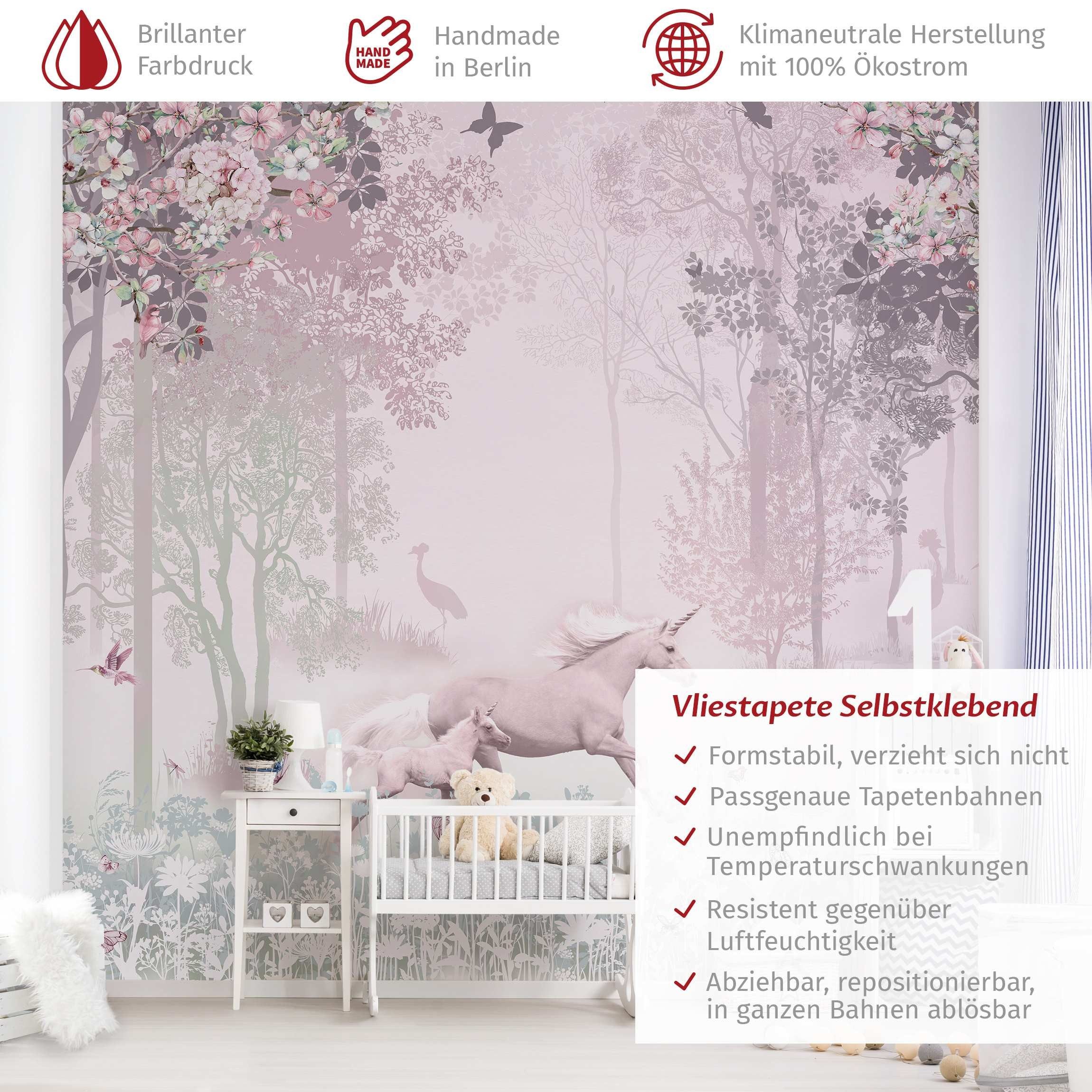 Bilderdepot24 Kindertapete Kinderzimmer Einhorn Blumenwiese Rosa günstig online kaufen
