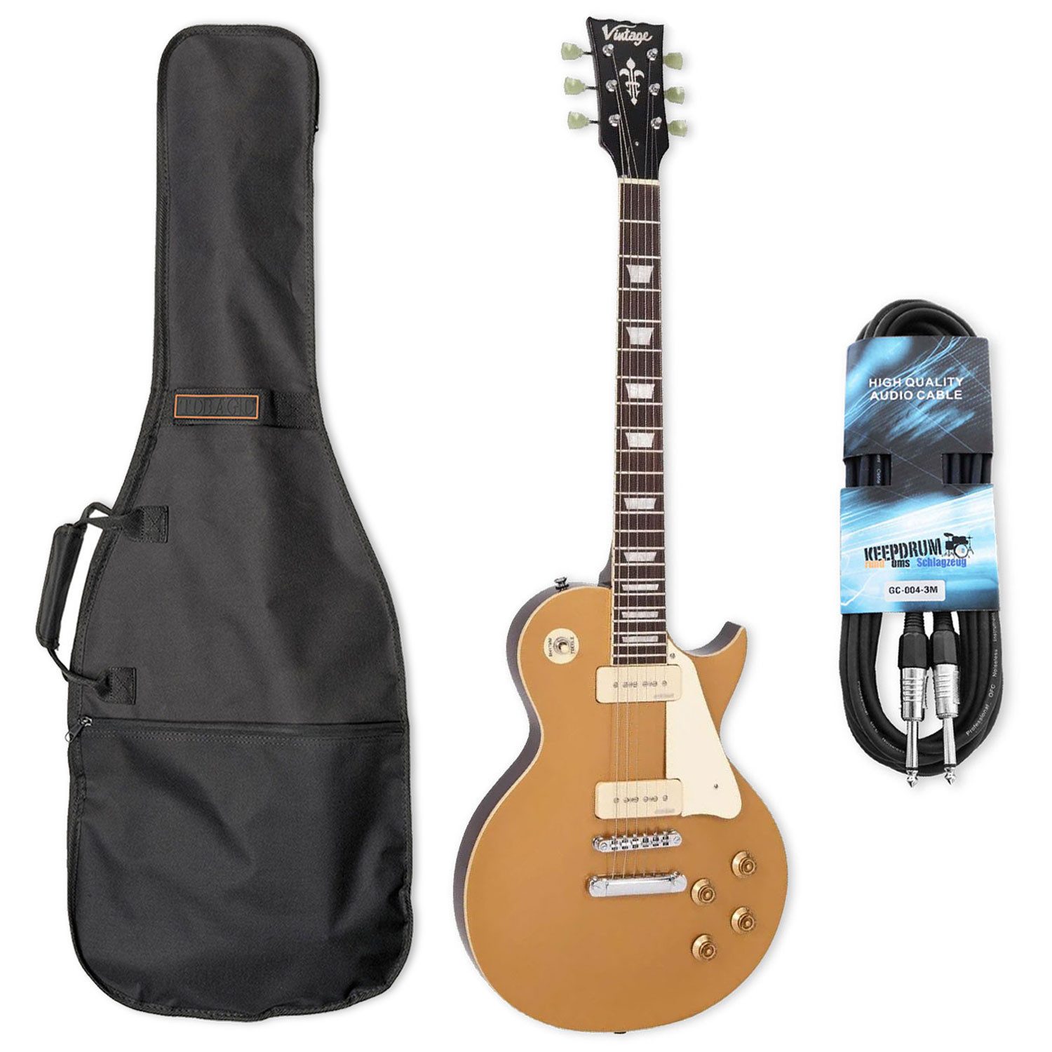 Vintage Guitars E-Gitarre Vintage E-Gitarre V100GT Reissued Gold Top mit Tasche und Kabel, LP-Style Form, Vorteils-Set mit Tasche und Kabel, 1-St., E-Gitarre, mit Wilkinson Hardware
