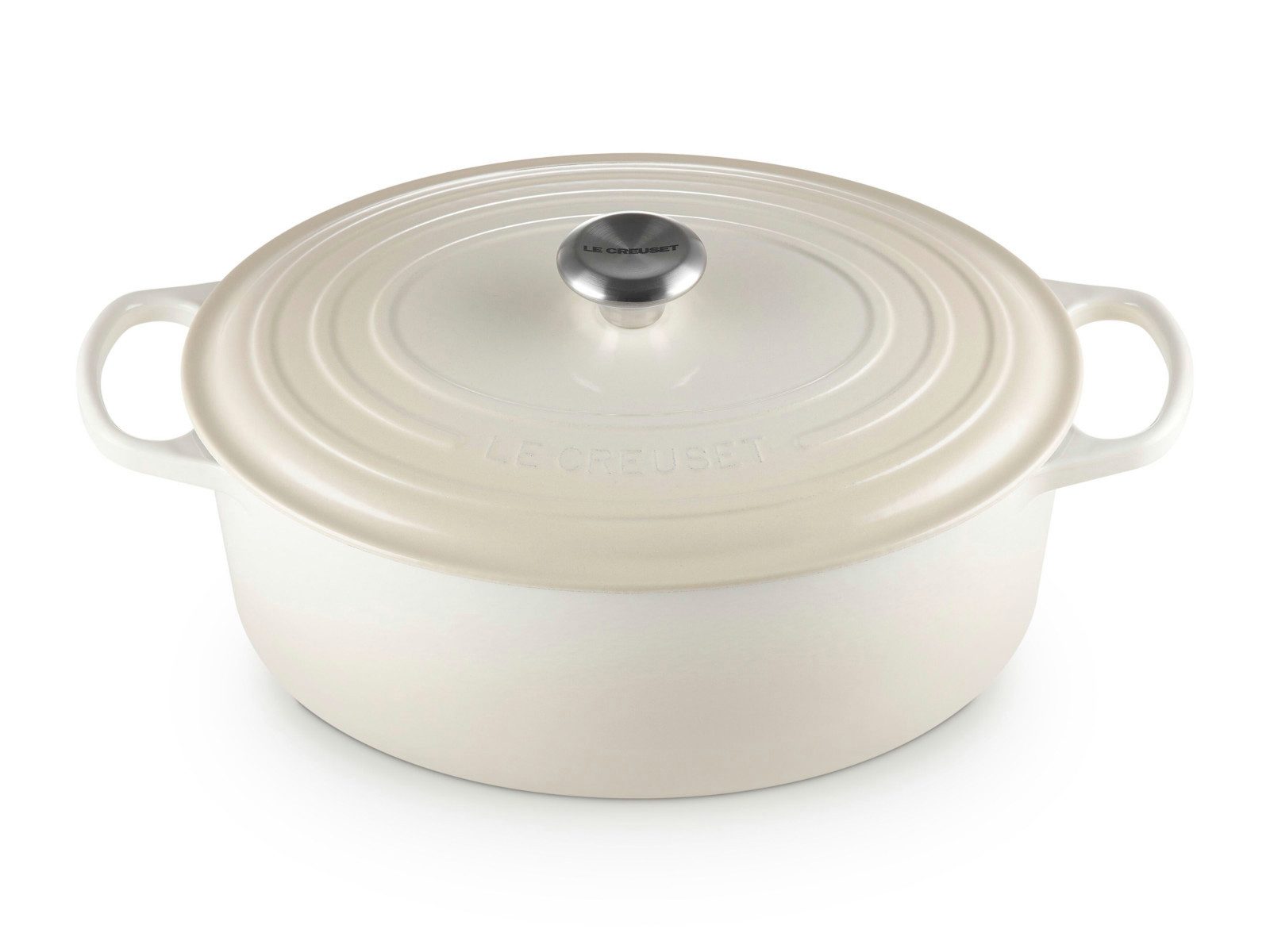 LE CREUSET Bräter Bräter Signature oval meringue 33cm, Emailliertes Gusseisen