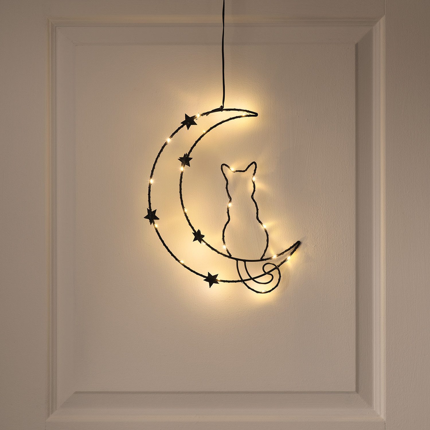 Lights4fun LED Dekolicht Osby LED-Halloween-Deko Katze & Mond mit Timer
