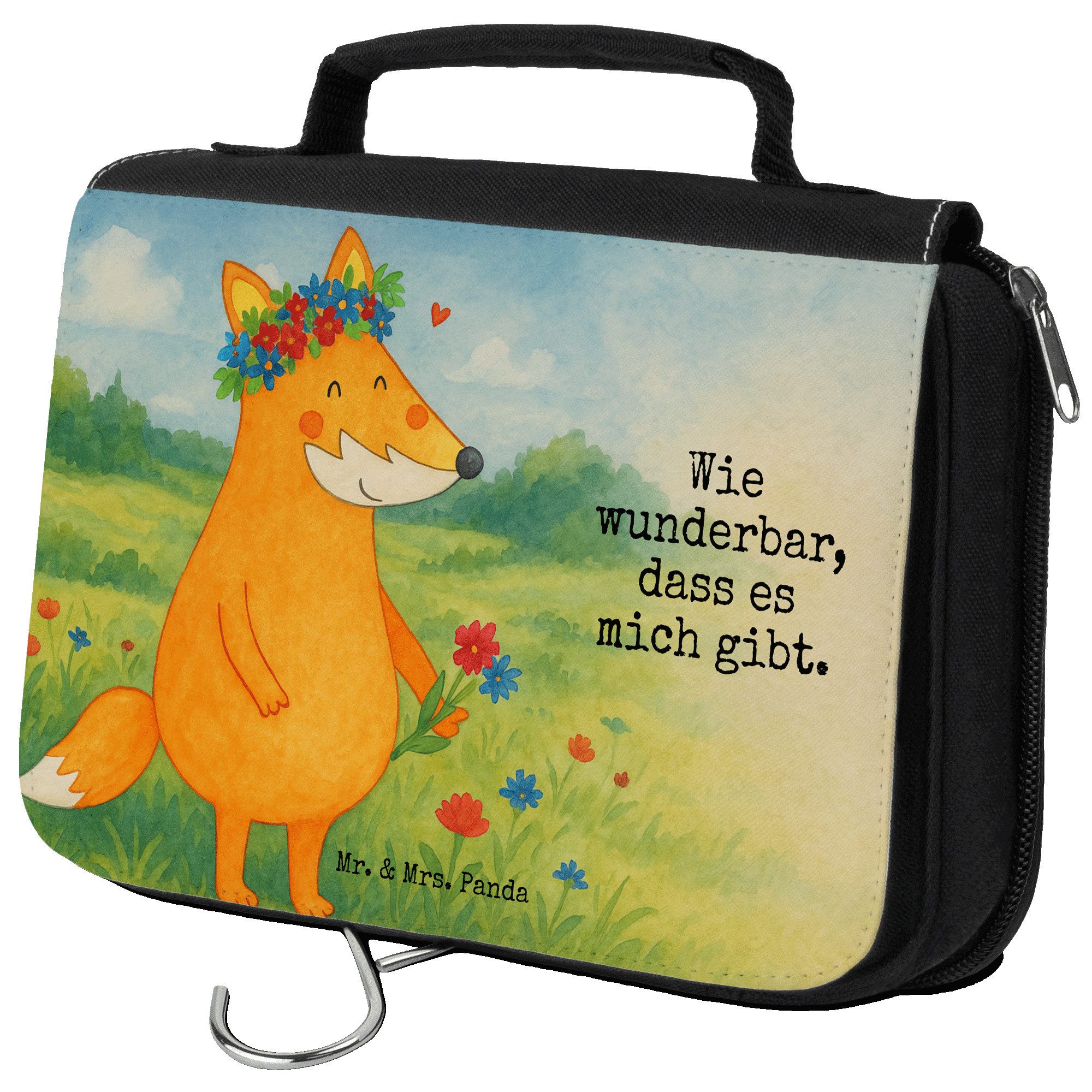 Kulturbeutel Fuchs Blumen Design, Waschtasche, Weiß, Kulturtasche, kosmetiktäschch