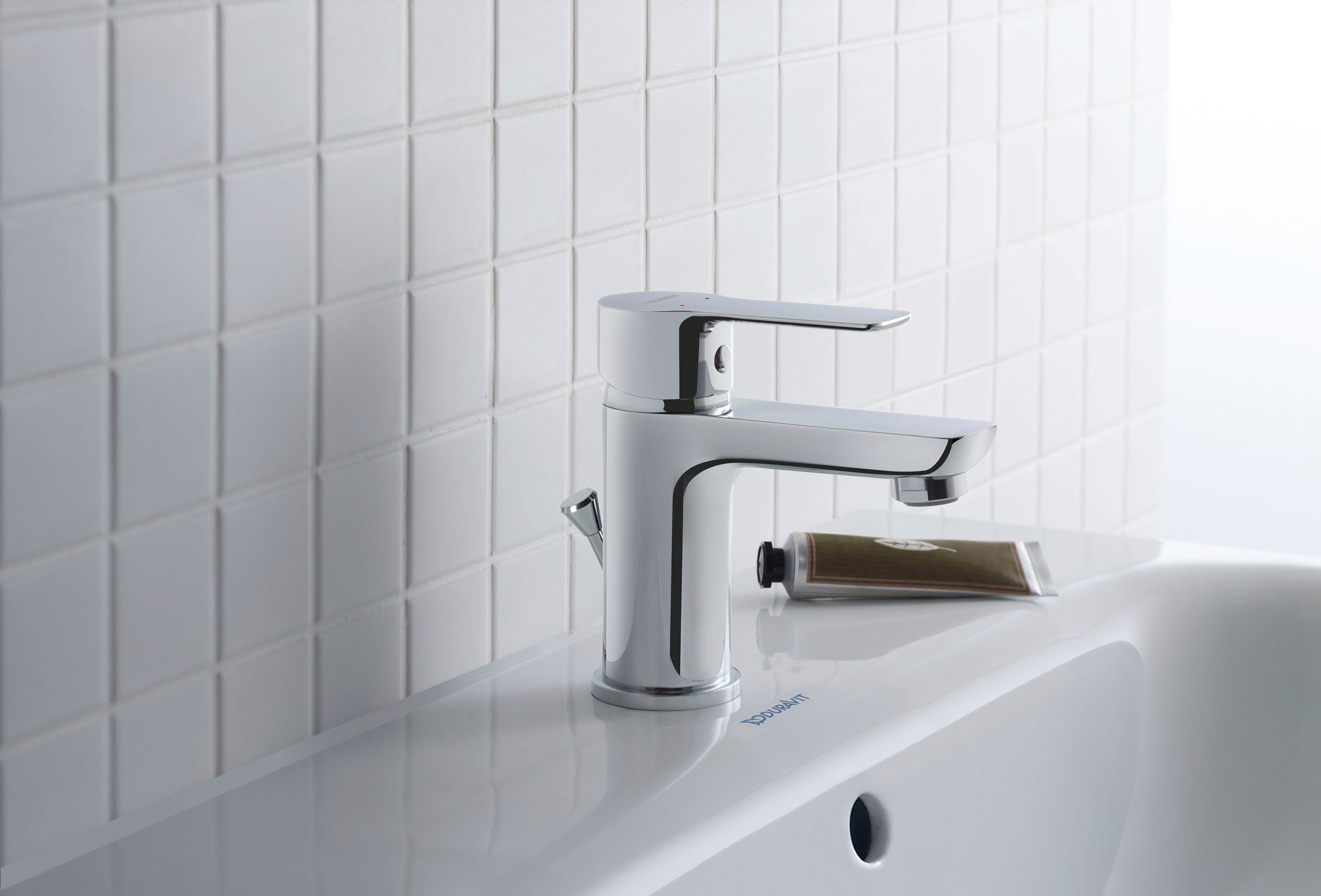 Duravit Waschtischarmatur A.1 Ausladung mit Größe mit Zugstangen-Ablaufgarnitur cm, 9,5 Chrom AirPlus, Waschtischmischer, S