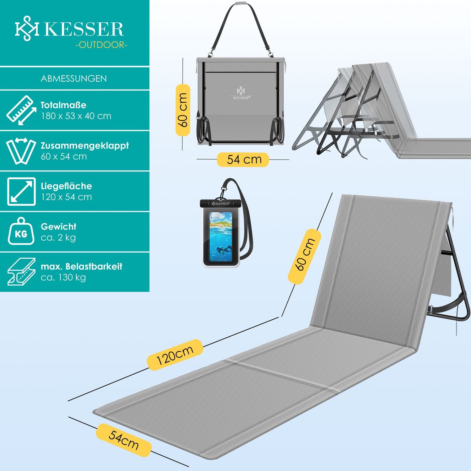 KESSER Gartenliege Strandmatte klappbar mit verstellbarer günstig online kaufen