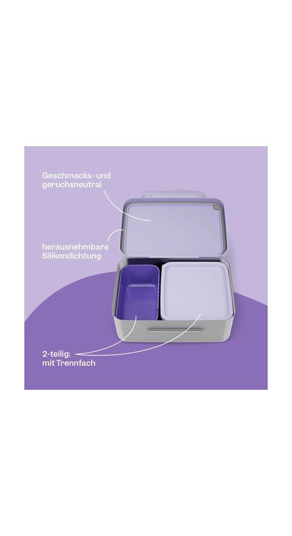 ergobag Lunchbox Edelstahl Brotdose, Edelstahl, (Edelstahl Brotdose, 3-tlg., 1x Brotdose, 1x Trennfach), spülmaschinengeeignet bis 45 Grad, Handwäsche empfohlen