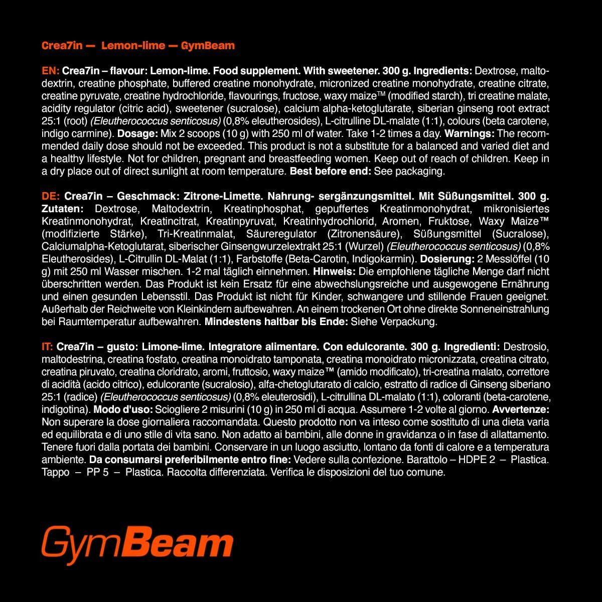 GymBeam Crea7in - Kreatin - 300 Gramm Pulver, 7 Formen von Kreatin in einem Produkt, Vegan