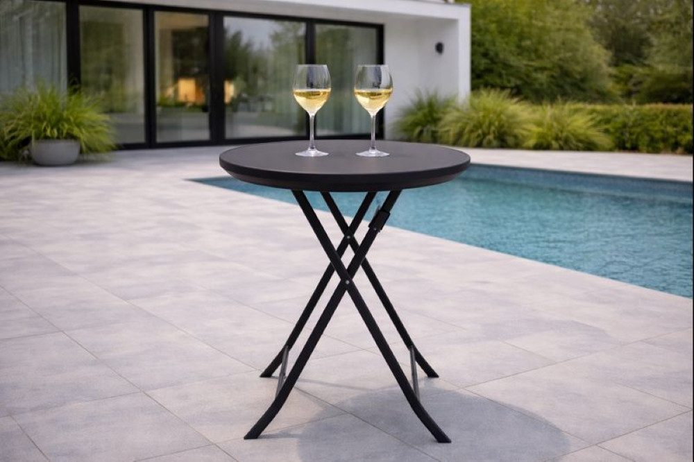 DEGAMO Gartentisch MILANO, 60cm rund, Metall anthrzait, Stahl schwarz, klappbar