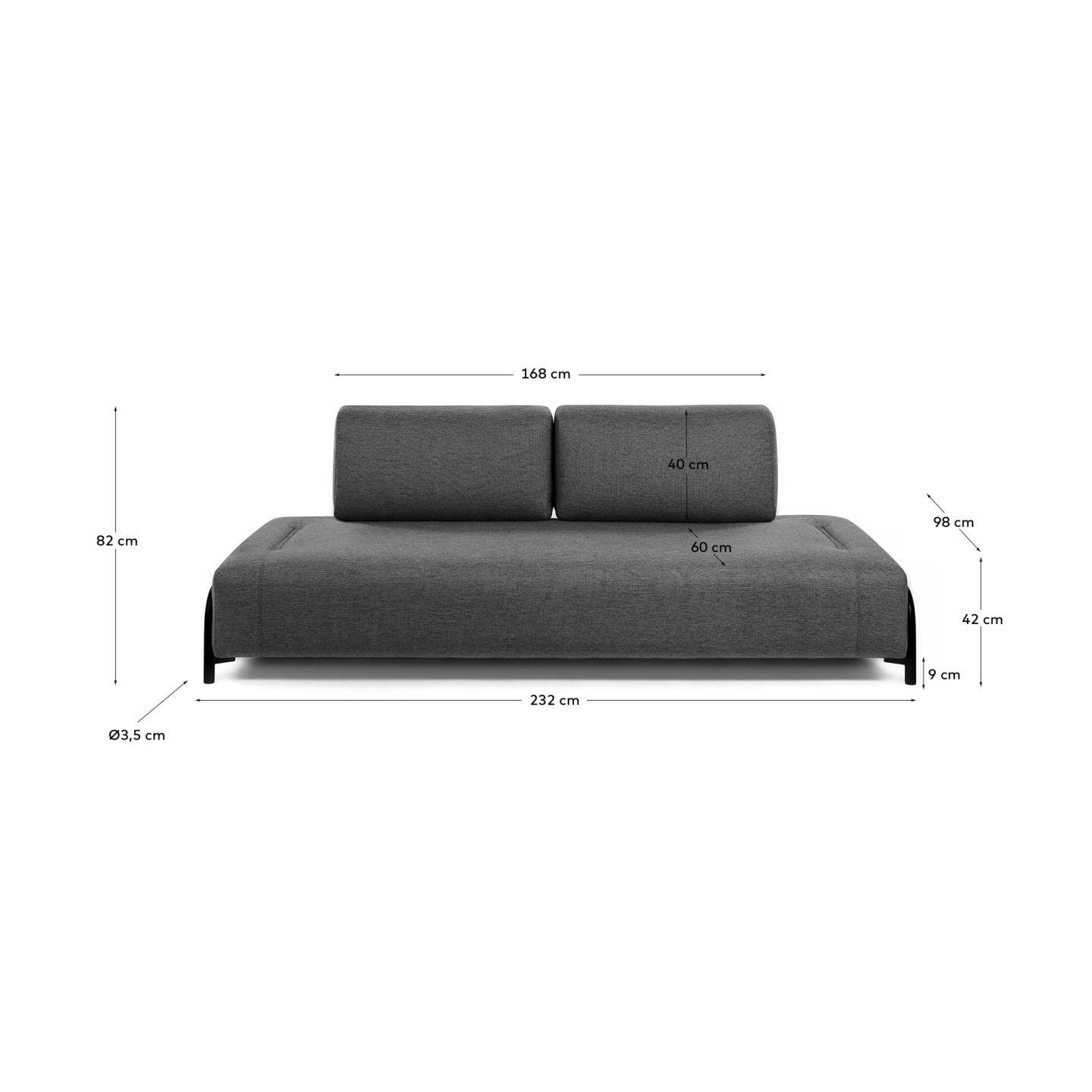 Natur24 232cm Couch Sofa Modul dunkelgrau 3-Sitzer Compo Sofa