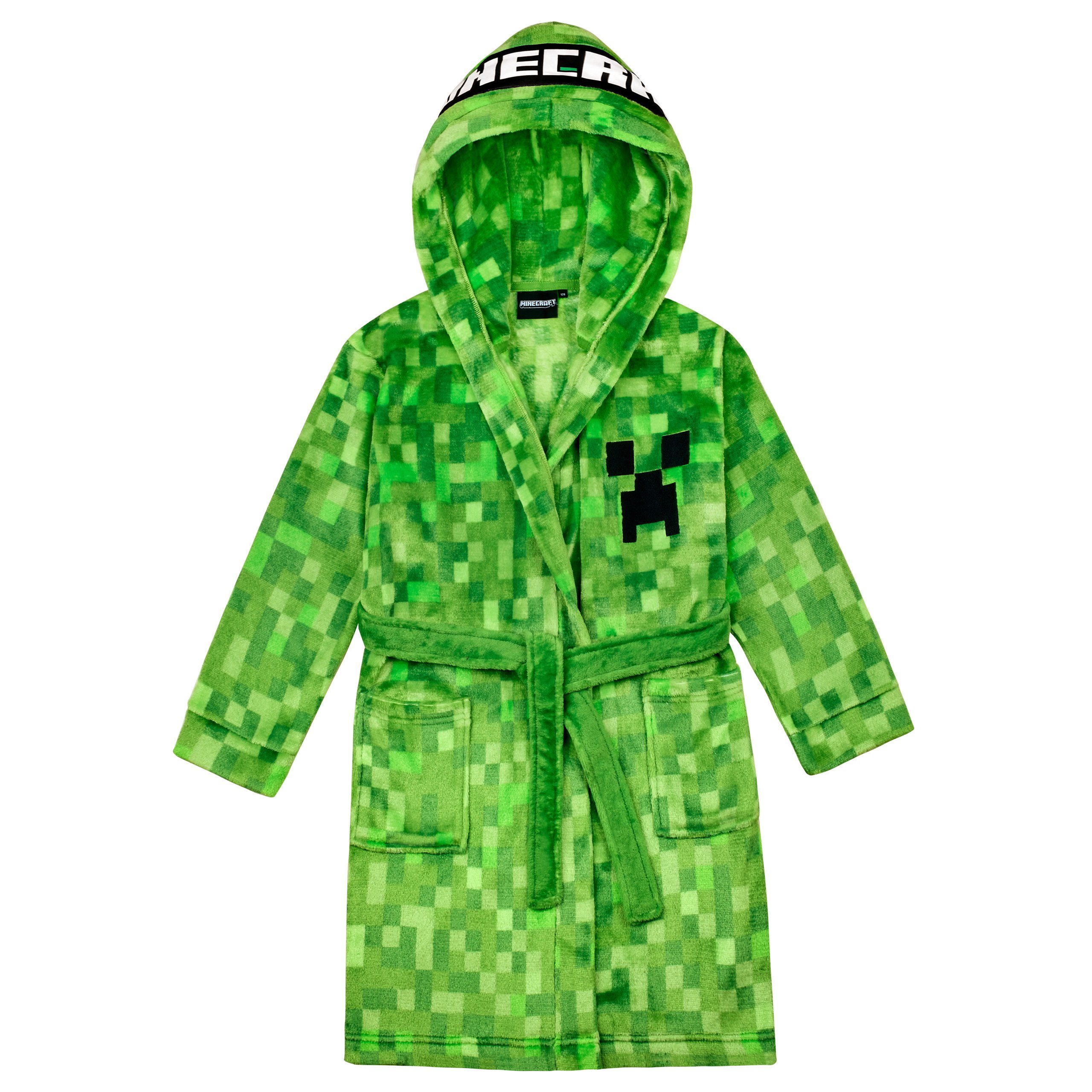 Minecraft Kinderbademantel Minecraft Bademantel Kinder Jungen Fleece Morgenmantel mit Kapuze