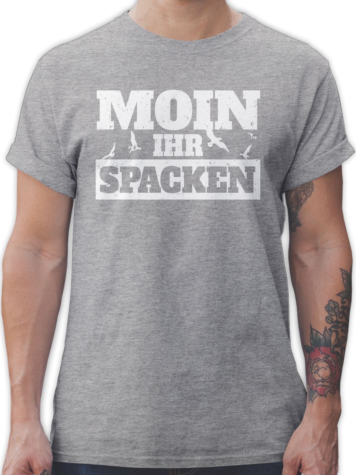 Moin weiß T-Shirt meliert Statement Spacken Shirtracer Grau 02 Sprüche ihr -