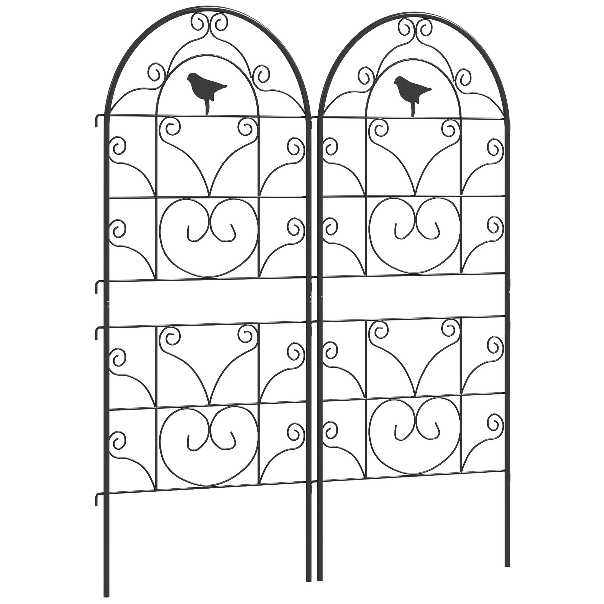 Outsunny Rankhilfe 2er Set, rostfrei, mit Vogeldesign, 50x120 cm Spalier für Zimmerpflanzen, 2 St., Rankgitter Metall, für Tomaten Blumen Kletterpflanzen Schwarz