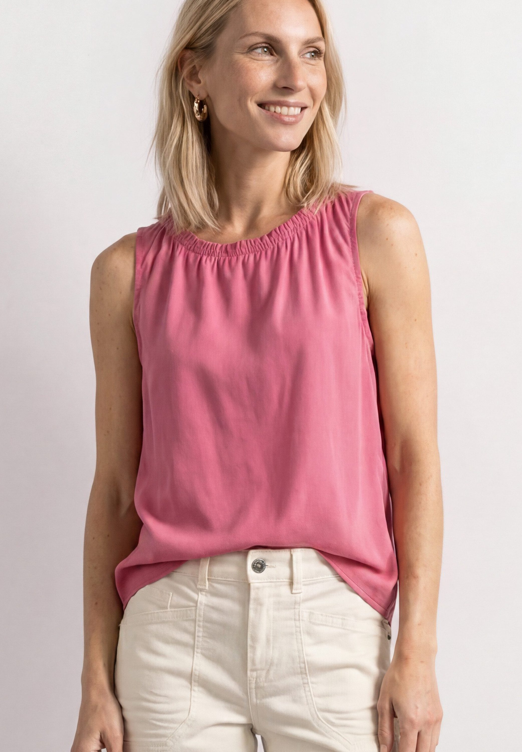 STREET ONE Blusentop Sommertop mit gerafftem Rundhals
