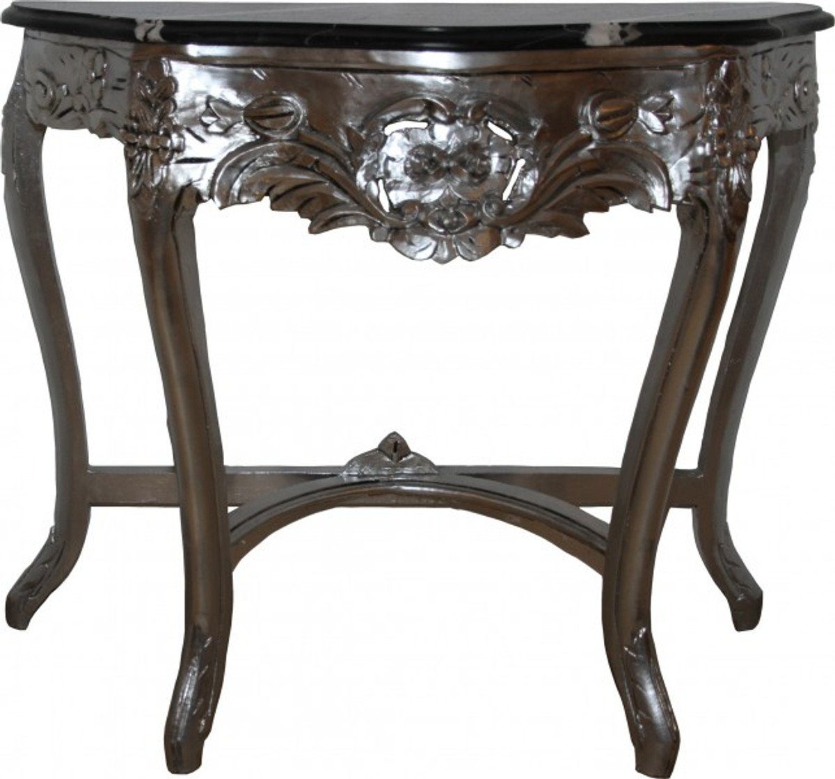 Casa Padrino Beistelltisch Barock Konsolentisch mit Marmorplatte Silber / Schwarz - Barock Möbel