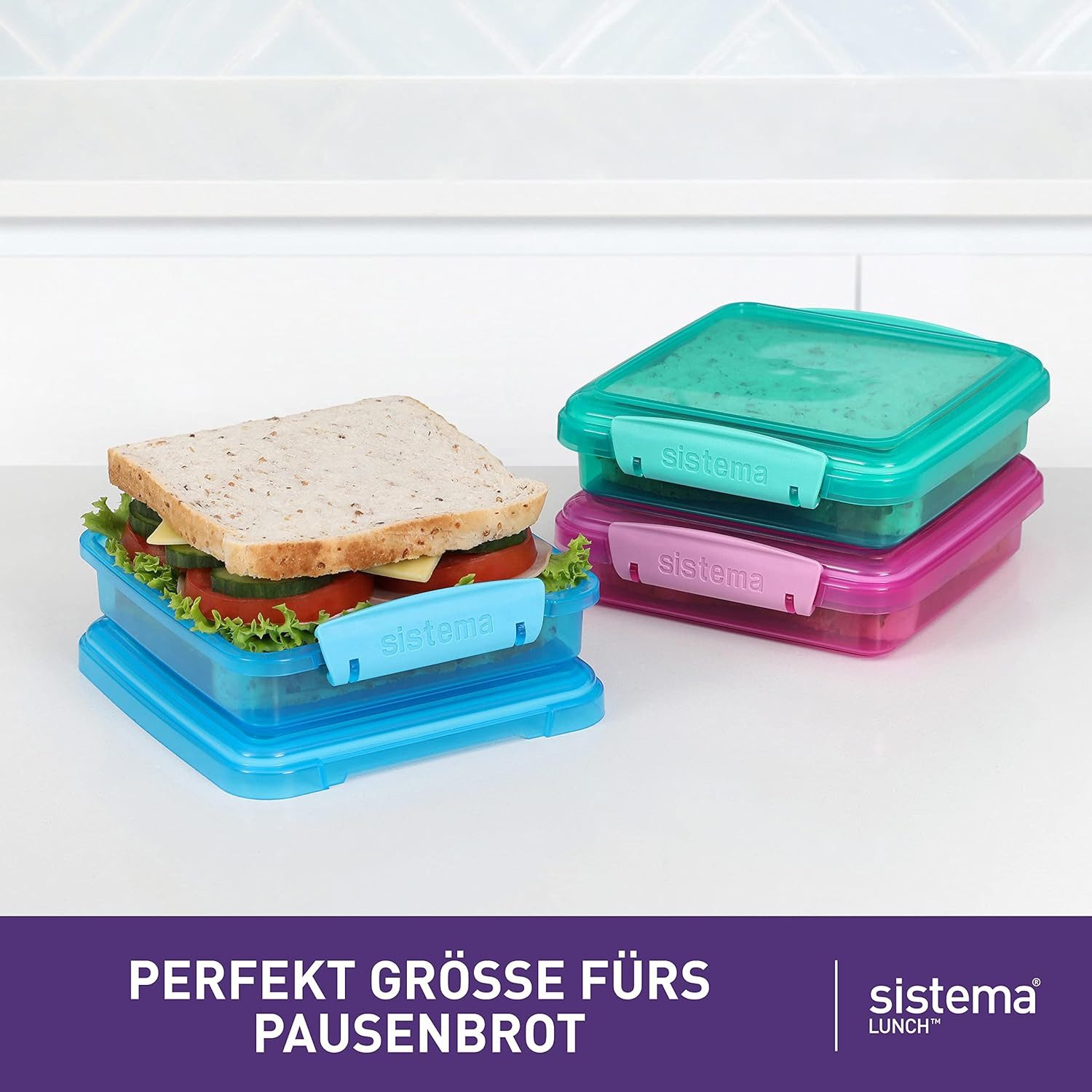 sistema Aufbewahrungsbox Sistema Lunch-Sandwich-Boxen, 450 ml, BPA-frei, 3 Stück